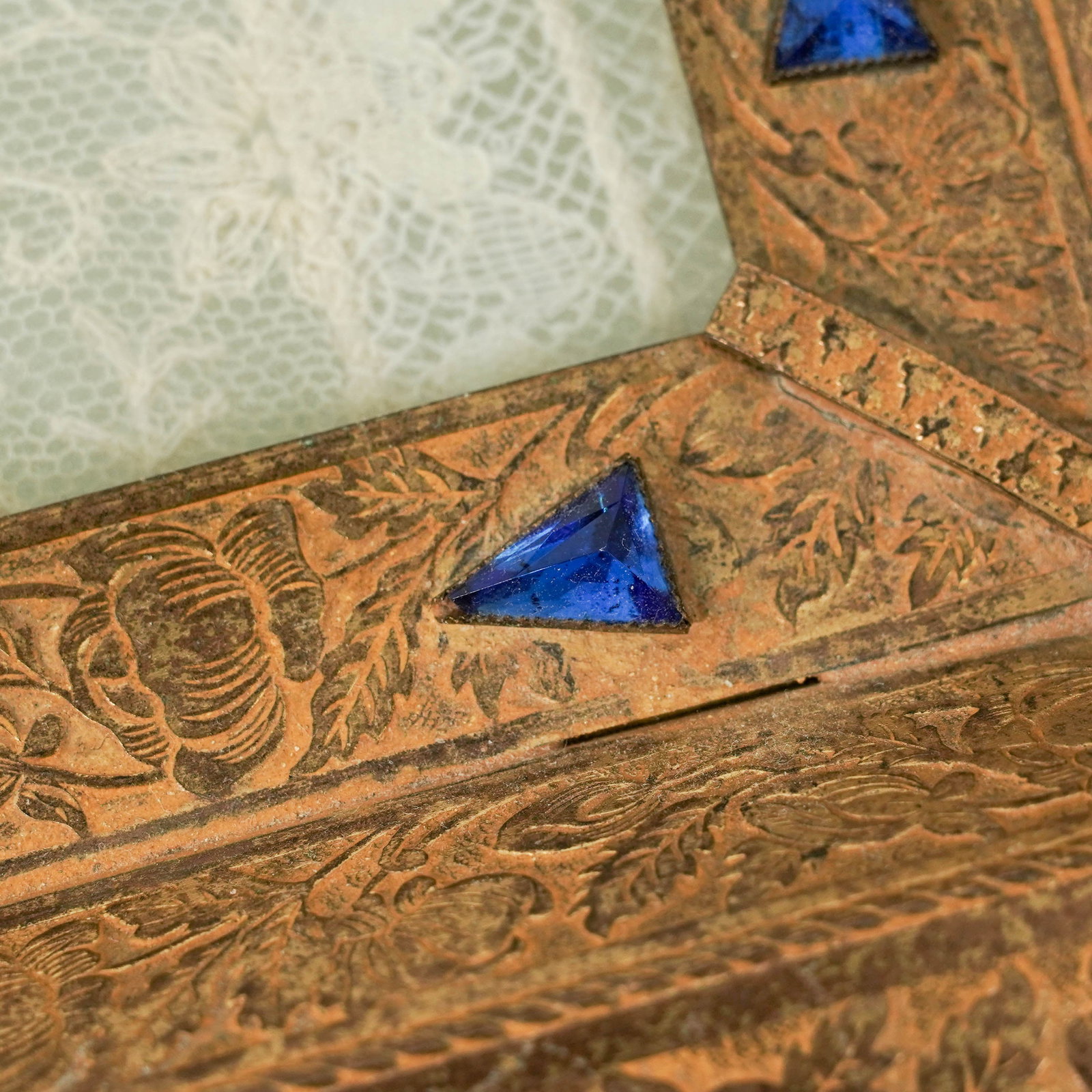 Antique Ormolu Vanity Tray w/ Normandy Lace Insert - 10
