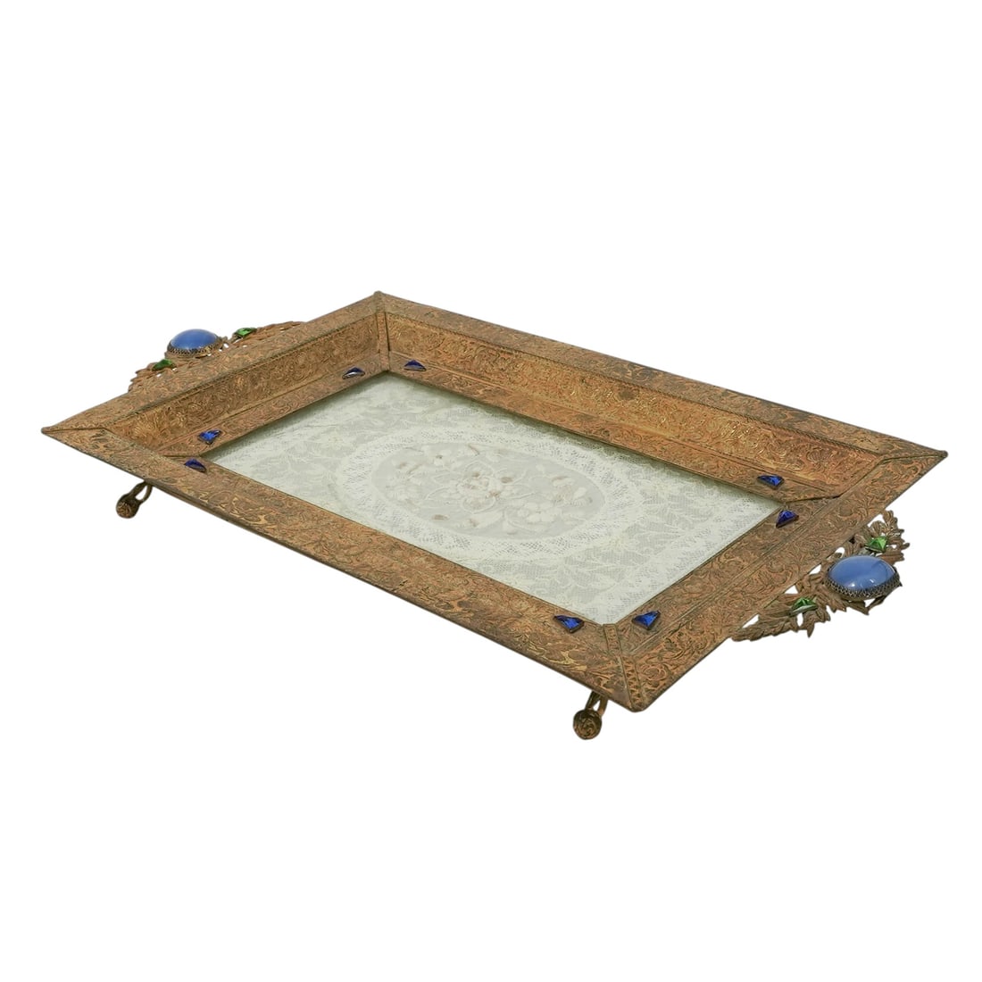 Antique Ormolu Vanity Tray w/ Normandy Lace Insert (1 of 14)
