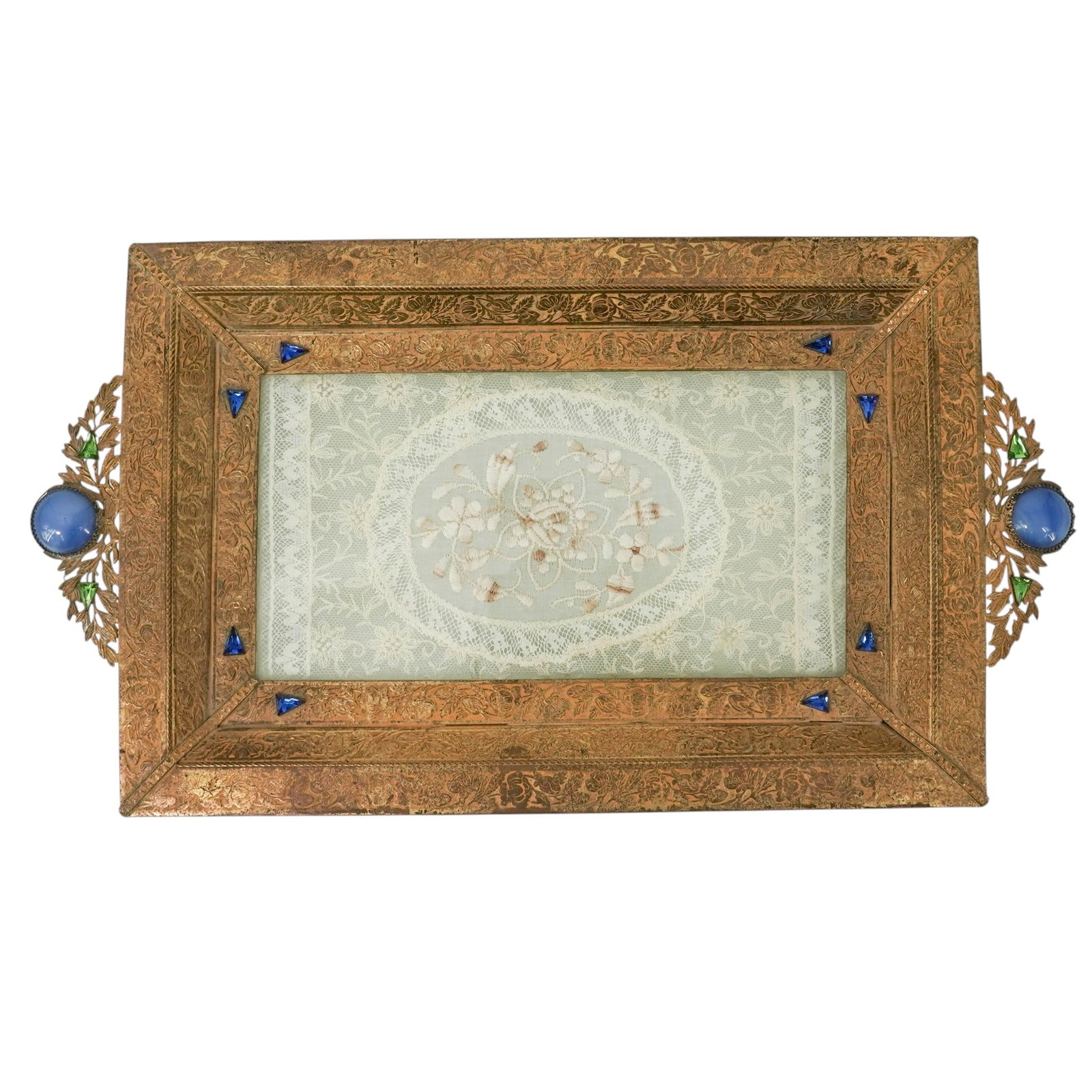 Antique Ormolu Vanity Tray w/ Normandy Lace Insert - 2