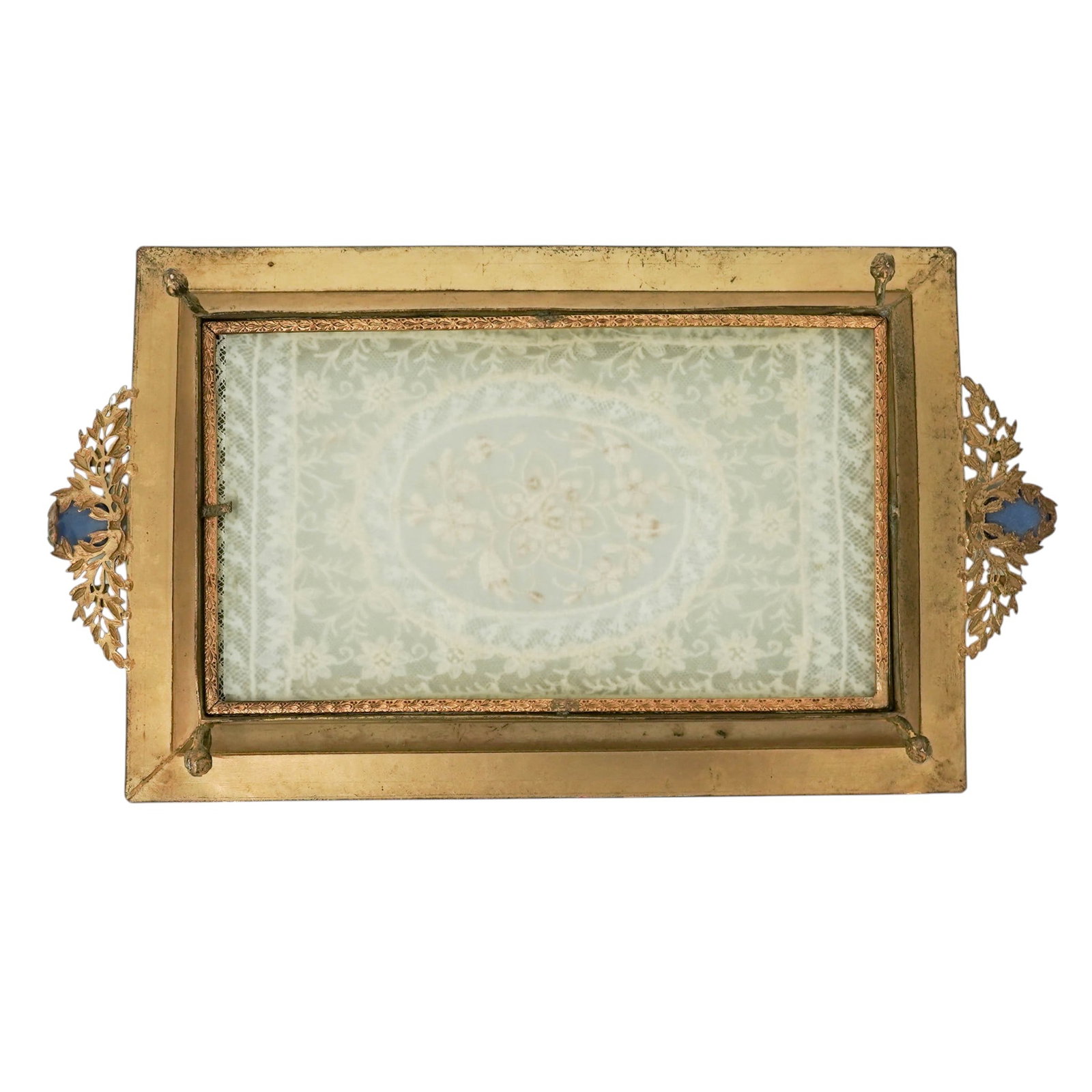 Antique Ormolu Vanity Tray w/ Normandy Lace Insert - 5