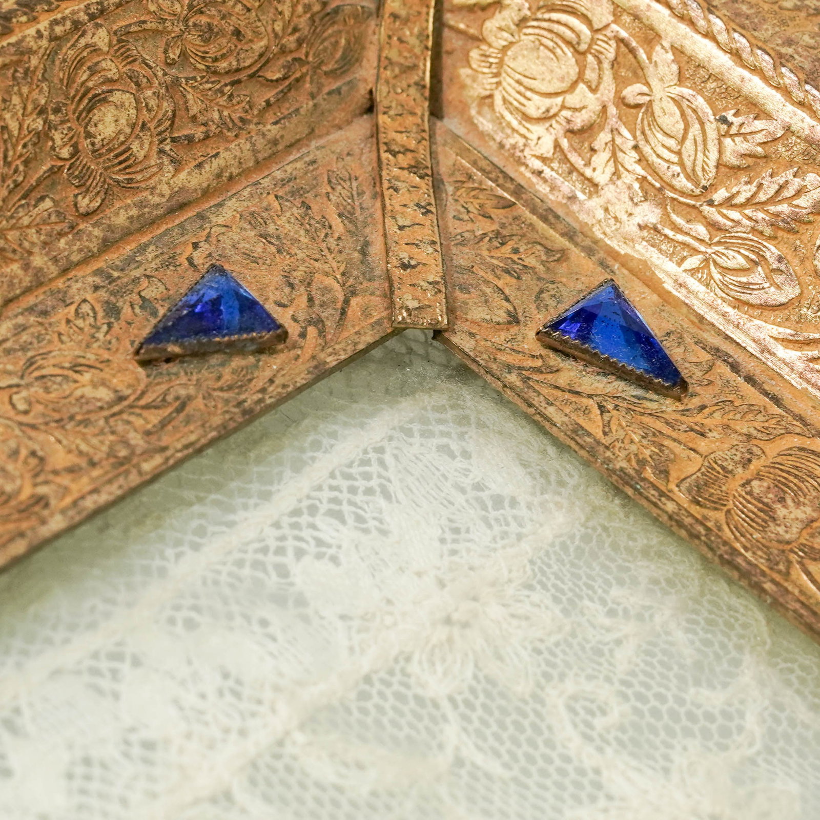 Antique Ormolu Vanity Tray w/ Normandy Lace Insert - 7