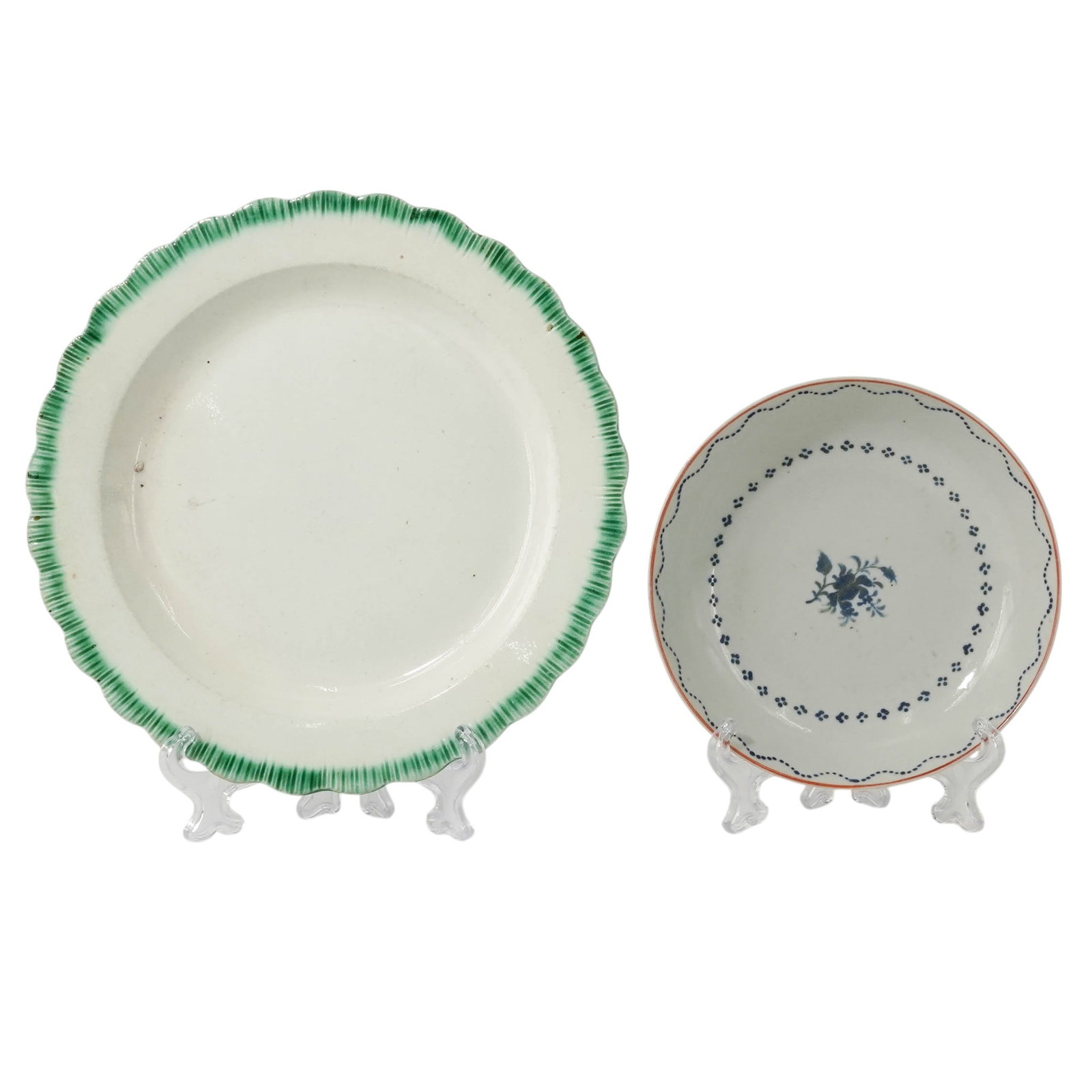 (2 pc) Antique Chinese Export Celadon Ceramic Plate & Bowl (1 of 9)
