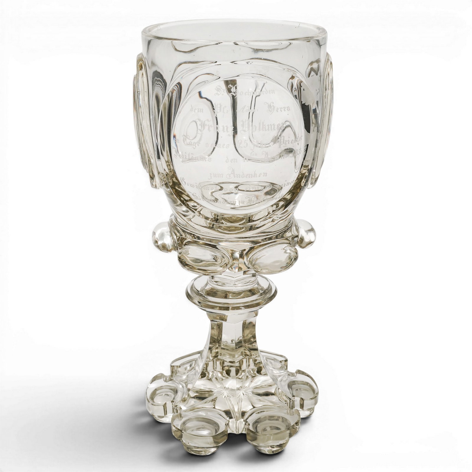 Antique Commemorative German Engraved Crystal Goblet (1 of 4)