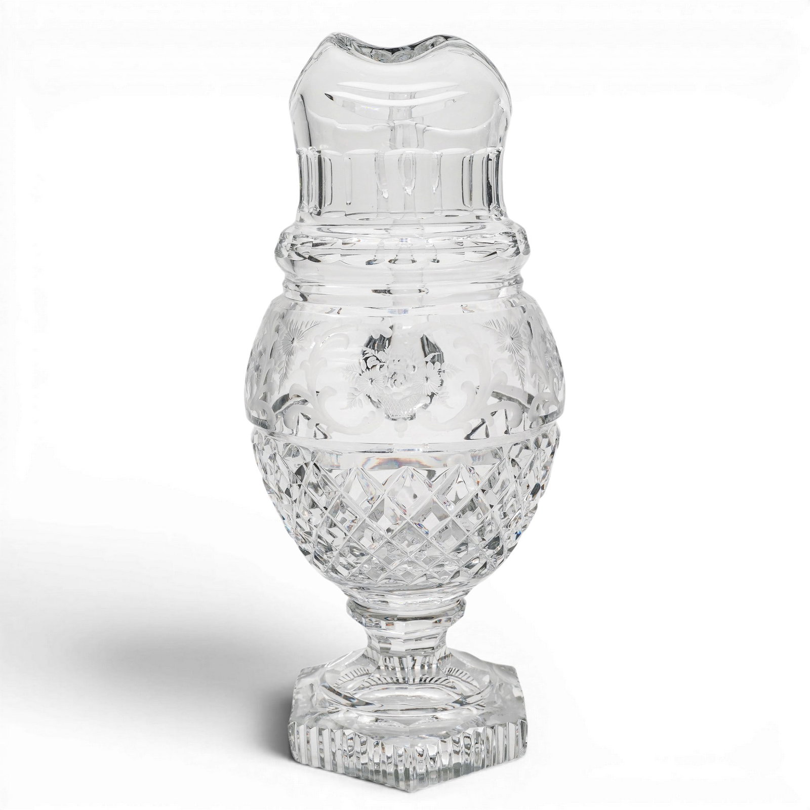 Large Etched Cut Crystal Footed Pitcher - 2