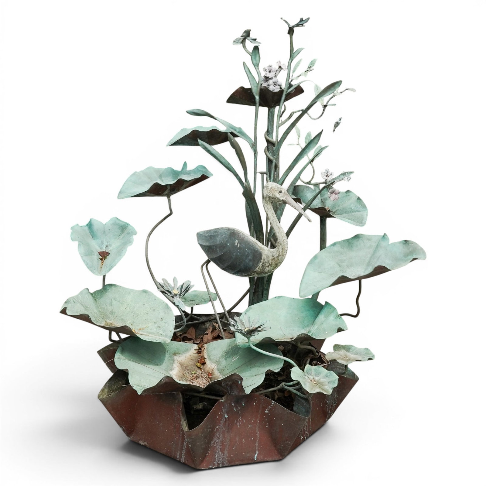 Vintage Copper Crane & Water Lilies Garden Fountain (1 of 10)
