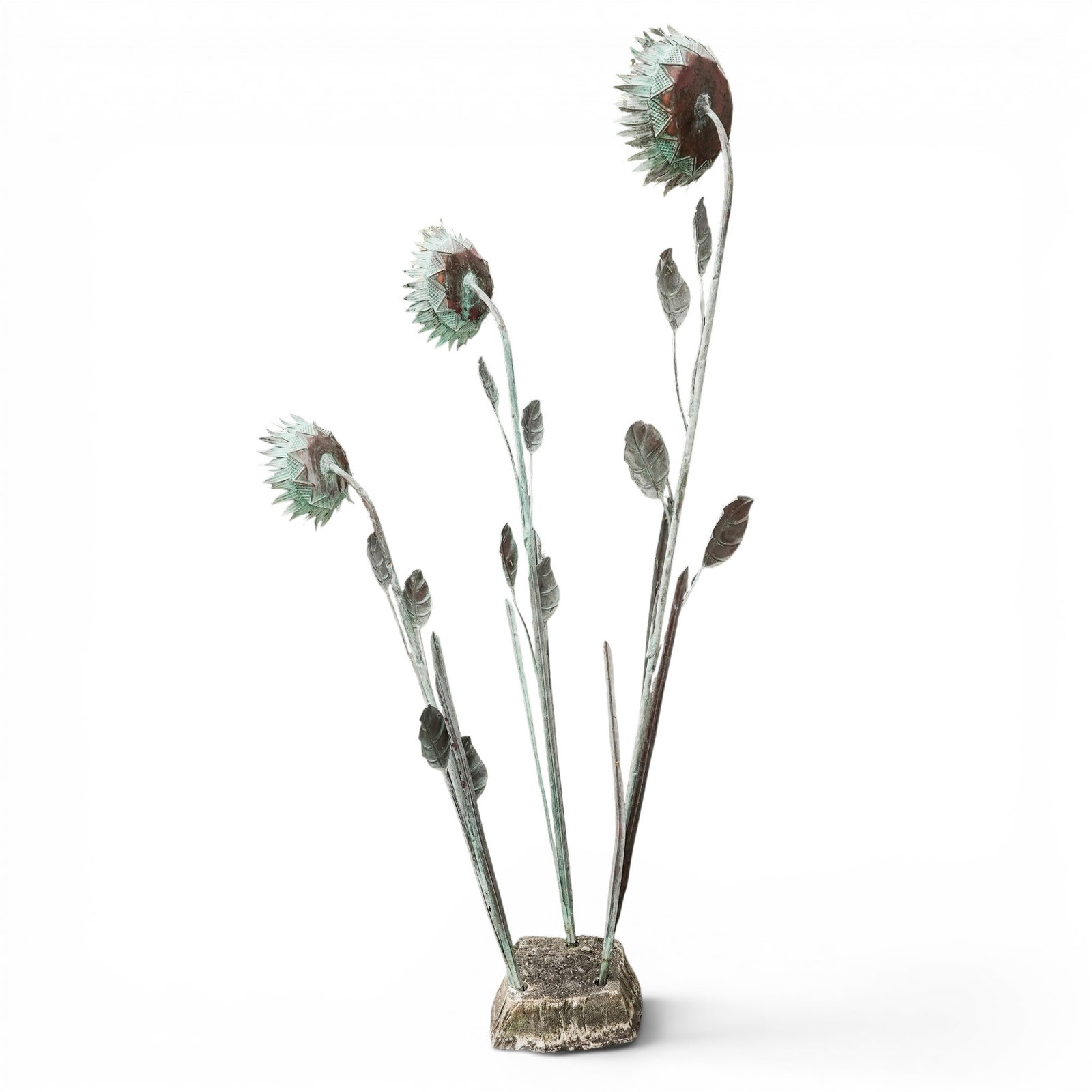 Vintage Copper Sunflowers Garden Sculpture - 10