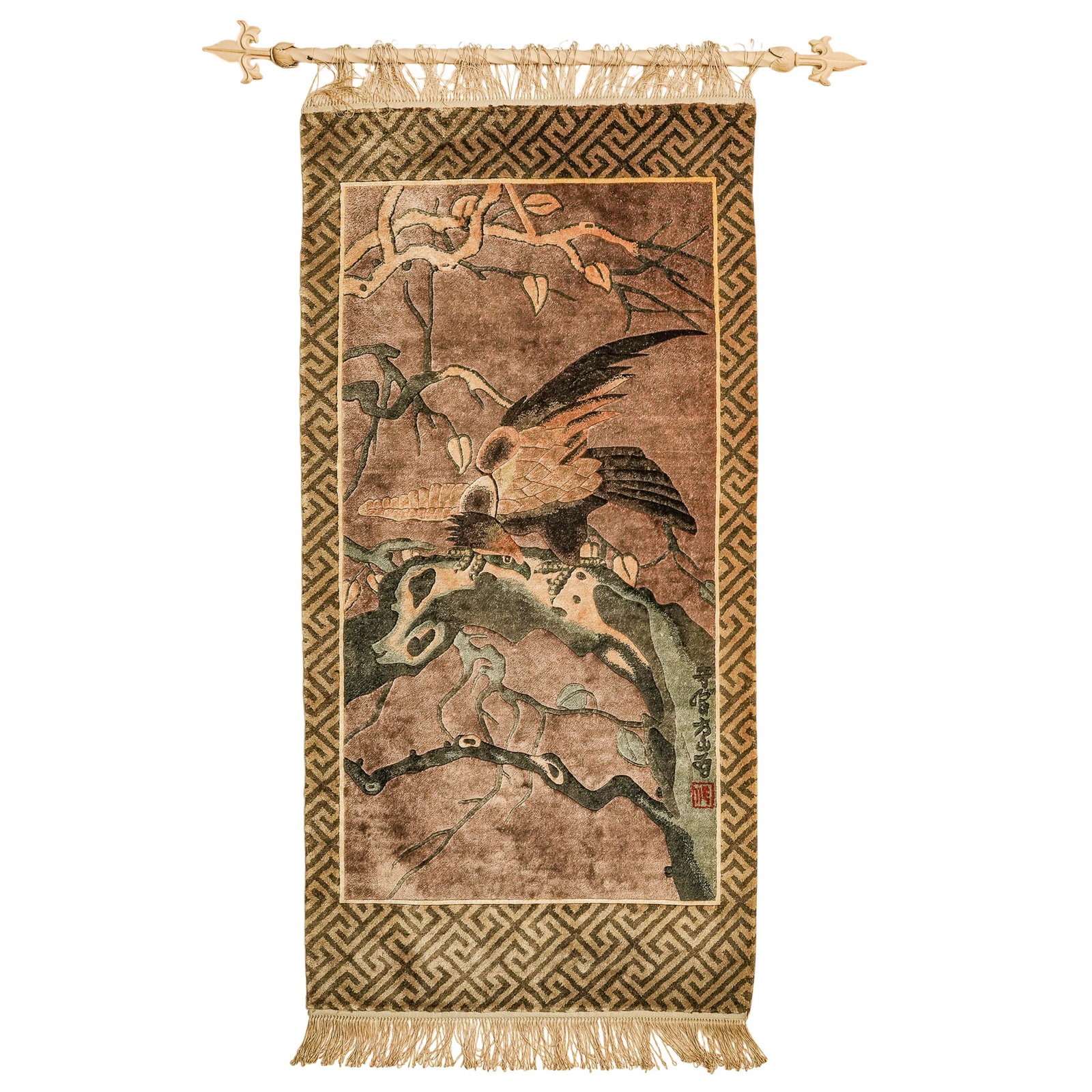 Signed Chinese Hawk Silk Wall Carpet (1 of 14)