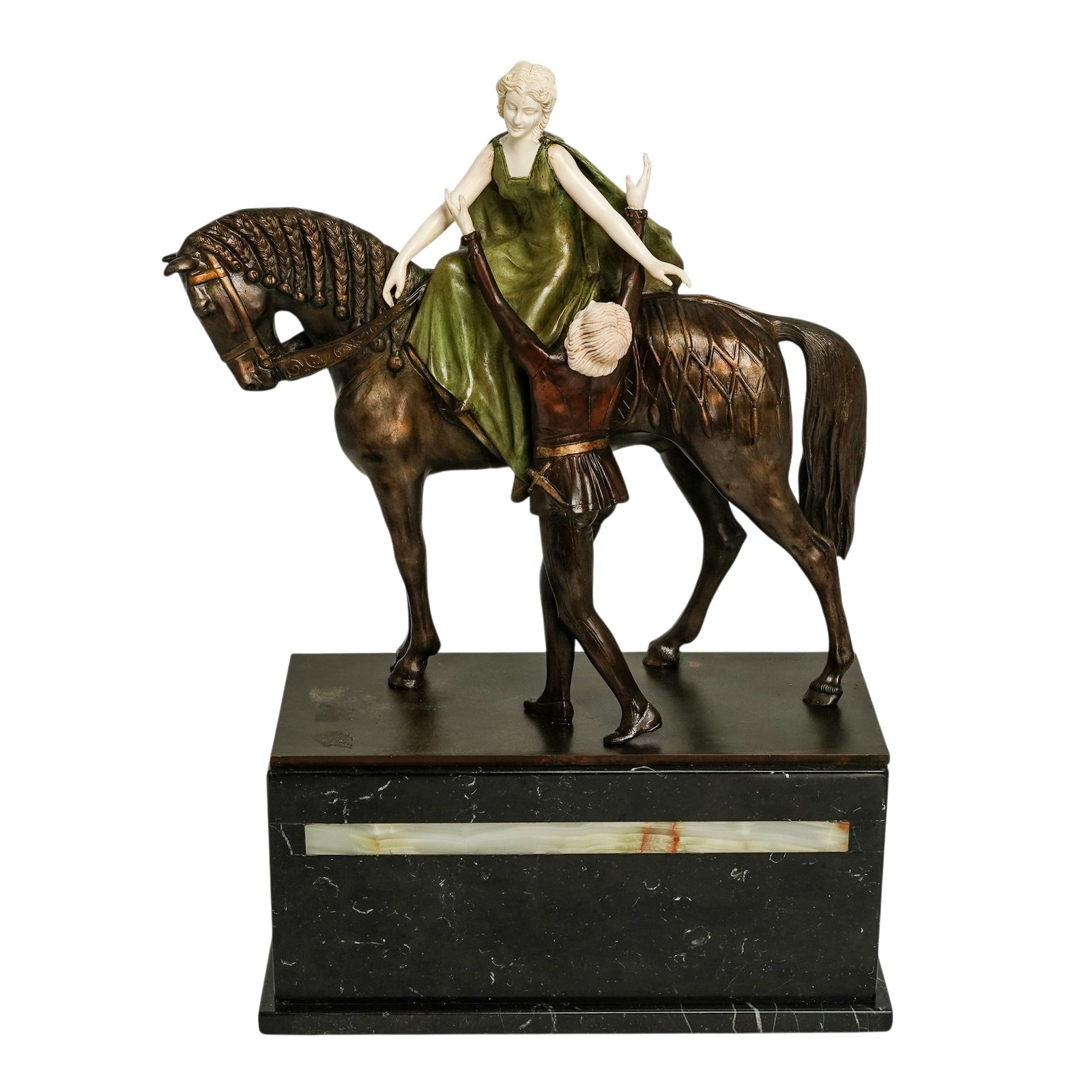 Otto Poertzel (German, 1876-1963) "Maiden on Horse" Bronze & Bone Sculpture (1 of 12)