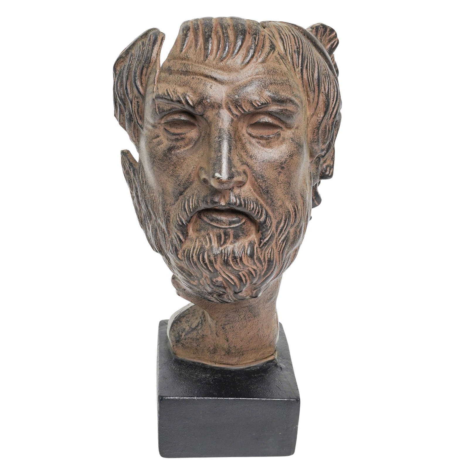 Homer Death Mask Bronze Bust: Homer Death Mask Bronze Bust 20th century, USA The Sculpture bust is designed as a "face fragment " or mask sculpture, characterized by a weathered, antique finish that mimics aged stone. H. 15.5" x W