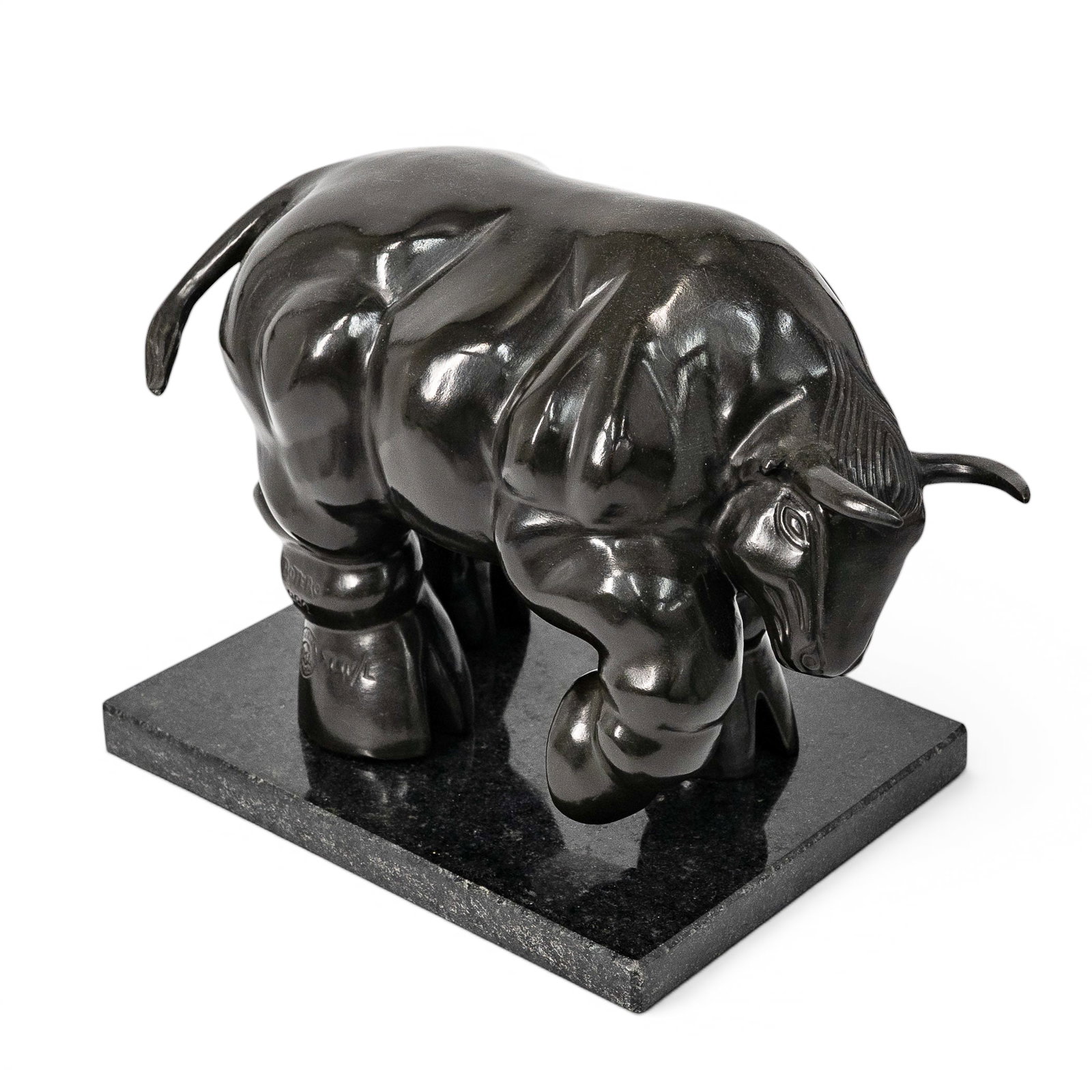 After Fernando Botero Bronze 'Toro' Sculpture: After Fernando Botero Bronze 'Toro' Sculpture 1992, Colombia. After Fernando Botero, bronze “Toro” sculpture depicting a stylized bull in the artist’s signature exaggerated form. The figure 