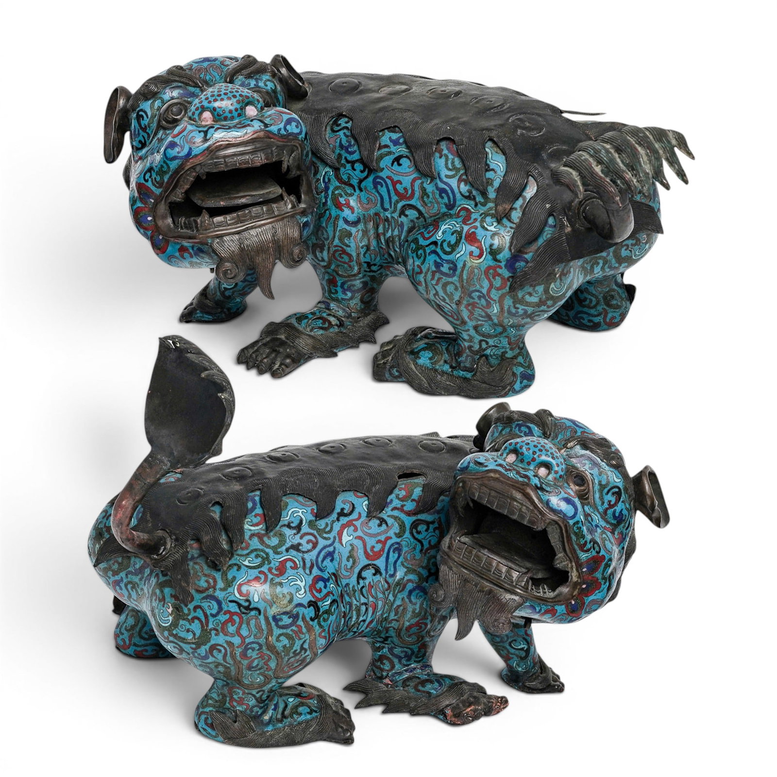 Pair of Antique Chinese Cloisonne Foo Dogs (1 of 16)