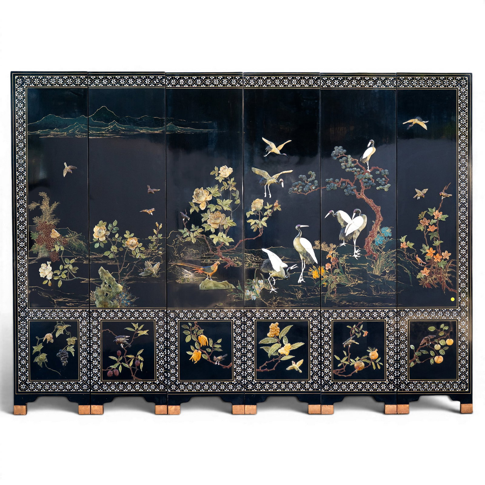 (4 pcs) Chinese Lacquered & Semi Precious Stone Screen (1 of 10)
