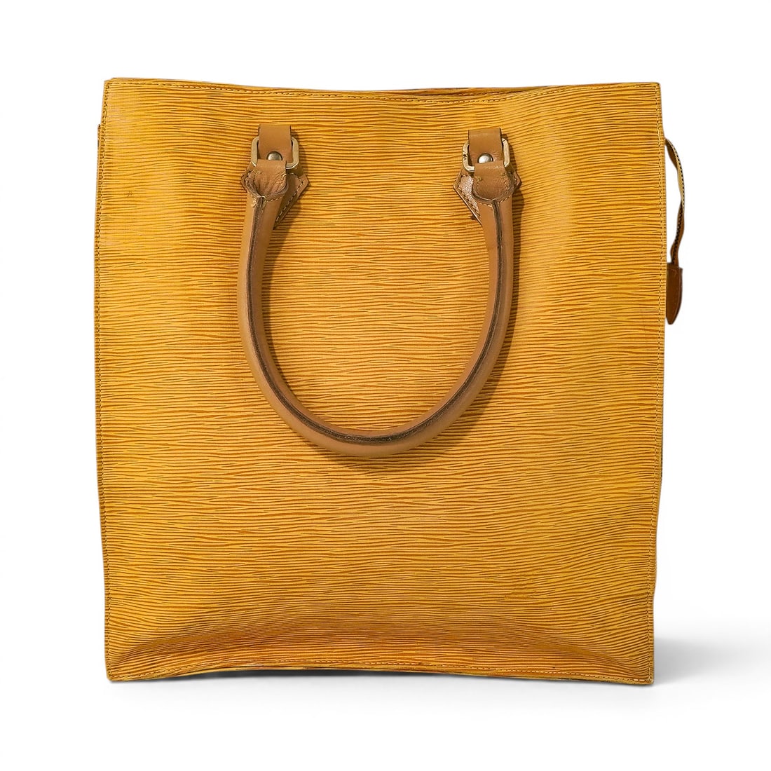 Vintage Yellow Louis Vuitton Epi Leather Sac Plat Bag: Vintage Yellow Louis Vuitton Epi Leather Sac Plat Bag Late 20th Century, France. Vintage Louis Vuitton Epi Leather Sac Plat Bag in yellow textured leather. Structured tote featuring the iconic vertica