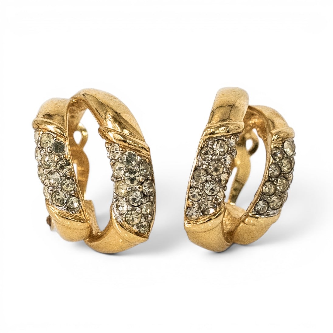 Vintage Givenchy Gold Tone & Rhinestone Hoop Earrings (1 of 6)