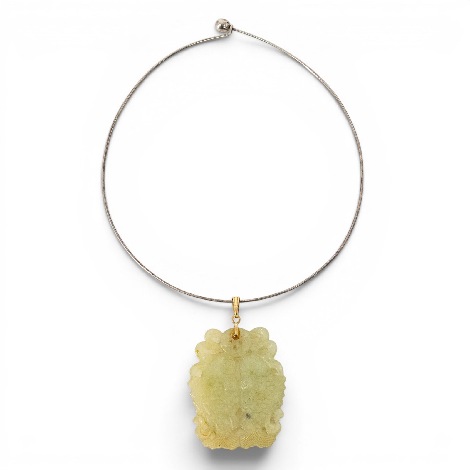 Vintage Carved Jade Pendant & Sterling Silver Necklace with 14k Gold Bail (1 of 5)