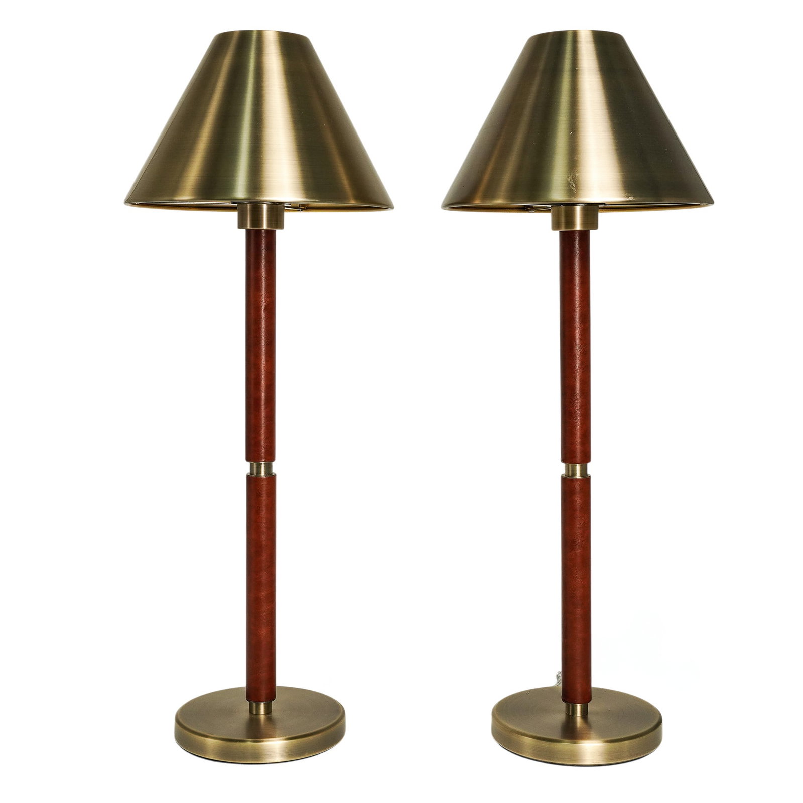 Pair Of Ralph Lauren Brass & Leather Candlestick Table Lamp (1 of 4)