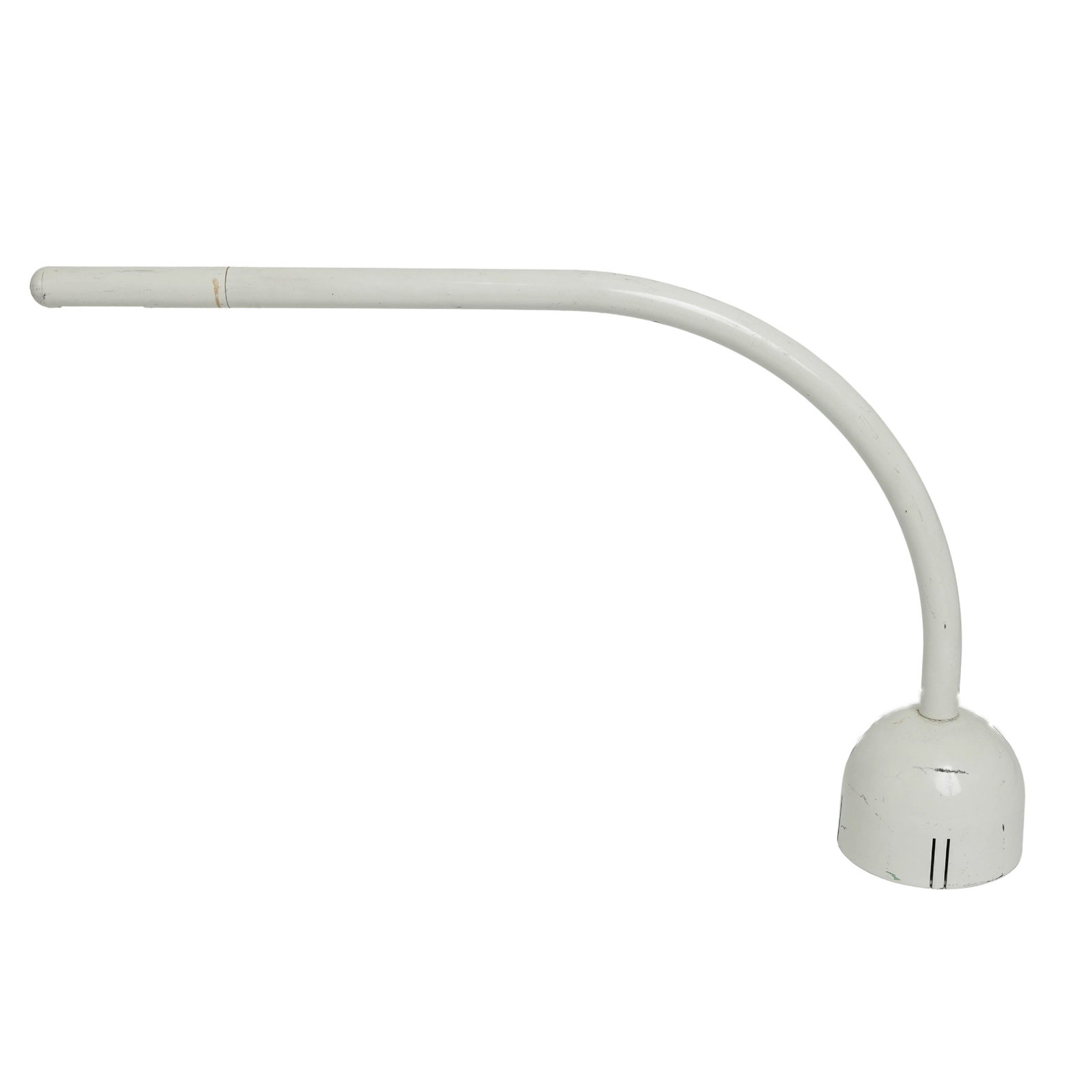 Italian Mario Arnaboldi Postmodern Desk Lamp: Italian Mario Arnaboldi Postmodern Desk Lamp 1980. Italian This 1980s Italian postmodern desk lamp features a white enameled tubular arm that forms a dramatic arch over a heavy, hemispherical base. It