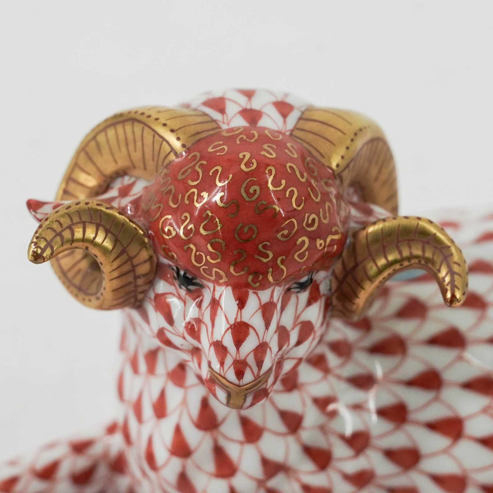 Herend Rust Fishnet Porcelain Ram - 13