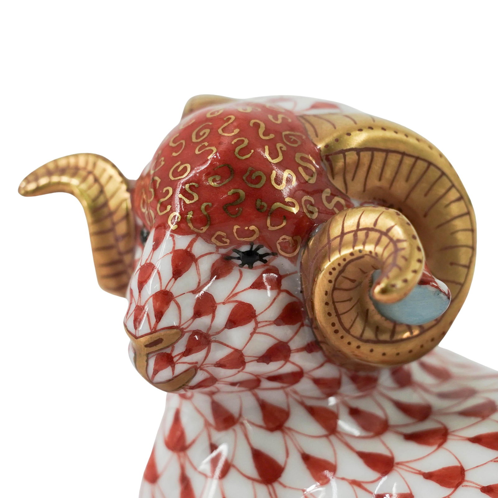 Herend Rust Fishnet Porcelain Ram - 14