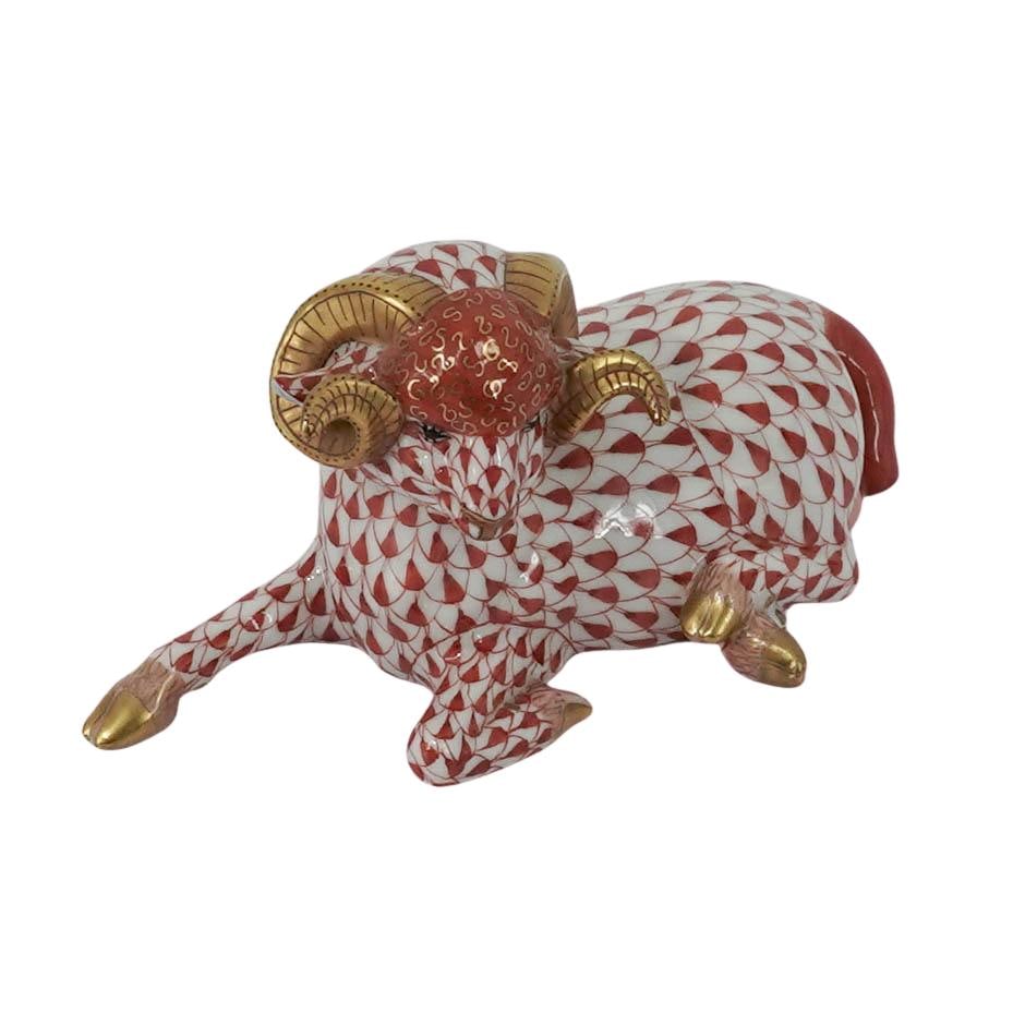 Herend Rust Fishnet Porcelain Ram - 2