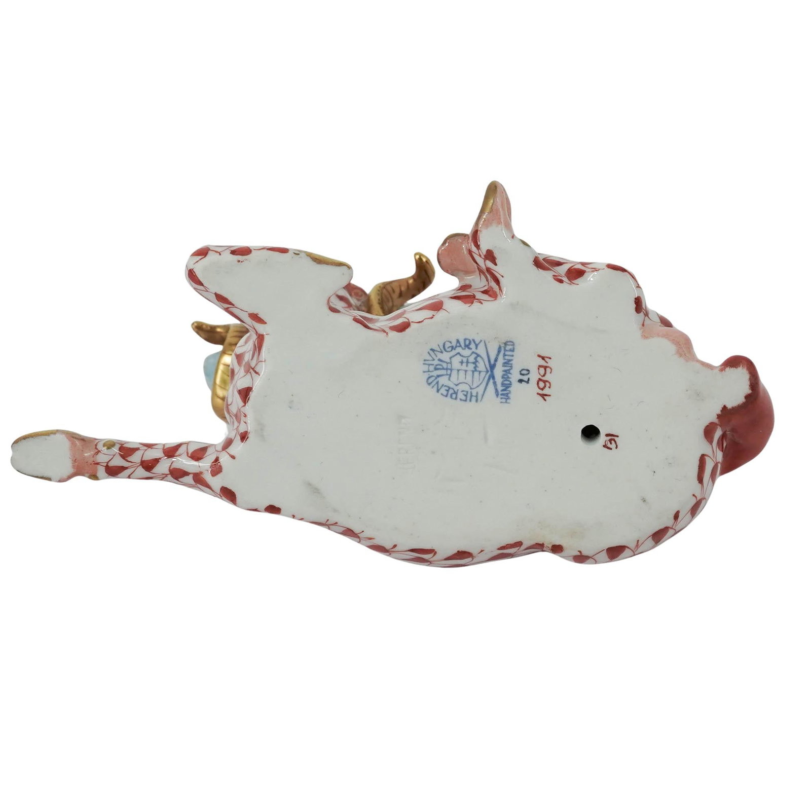 Herend Rust Fishnet Porcelain Ram - 6