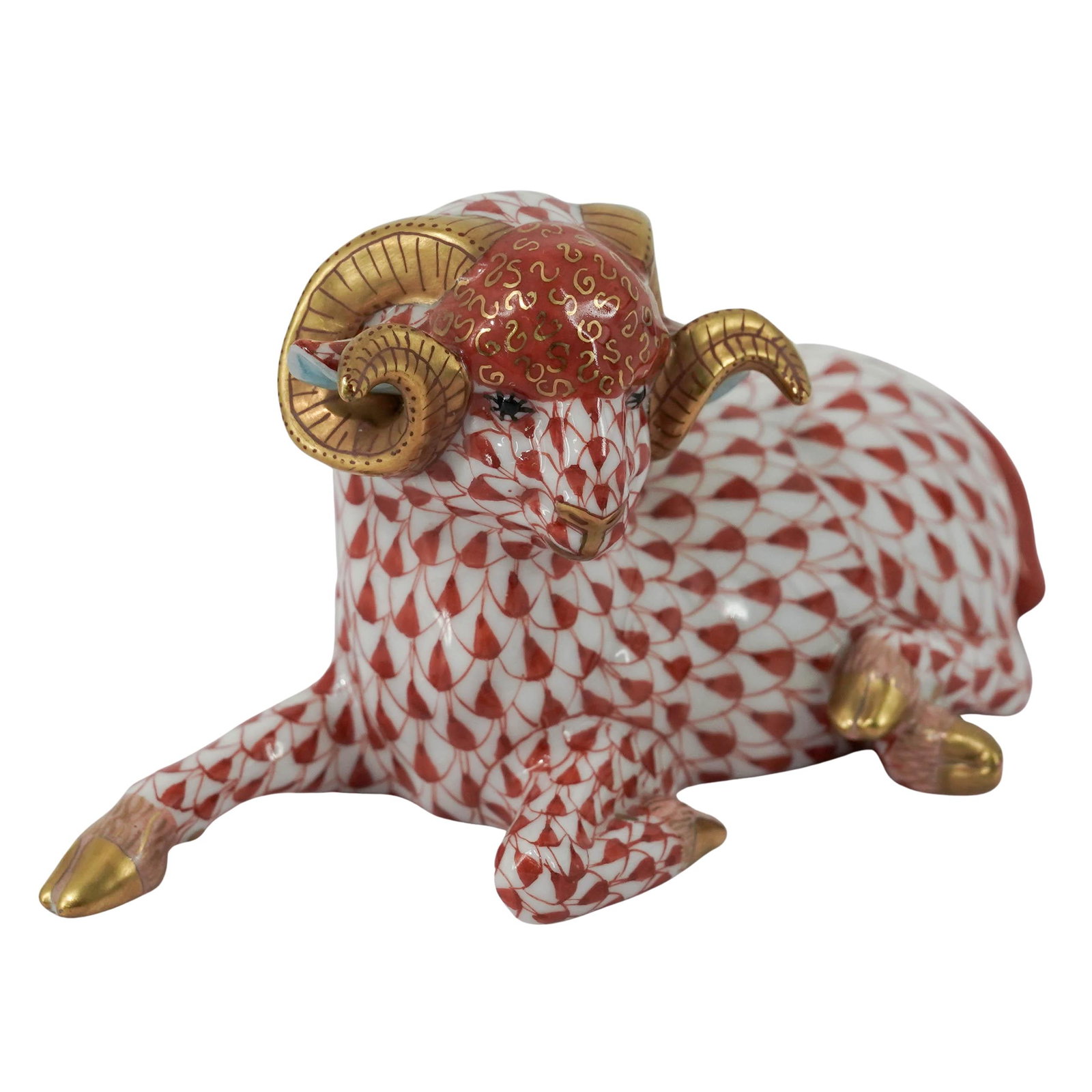 Herend Rust Fishnet Porcelain Ram - 8