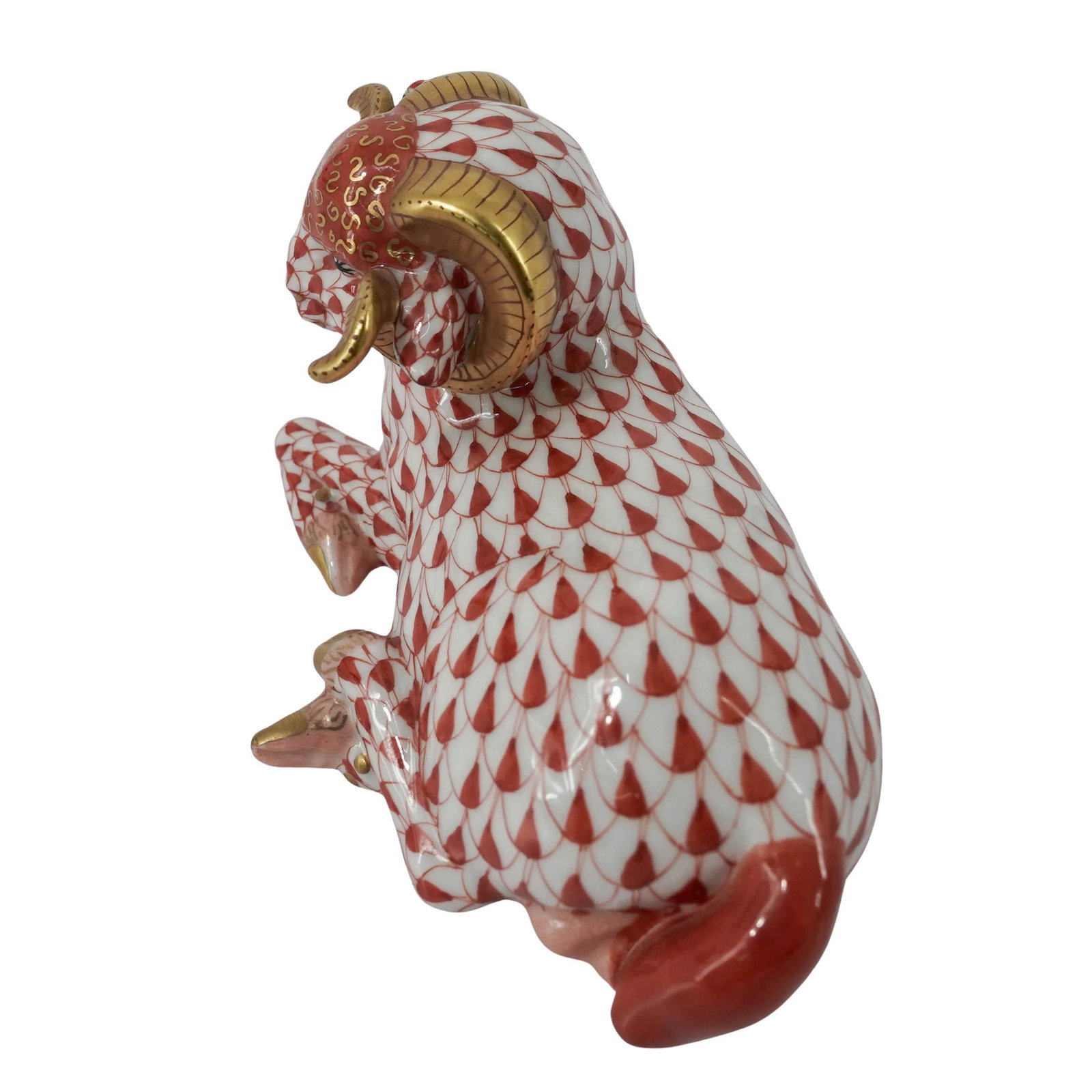 Herend Rust Fishnet Porcelain Ram - 9