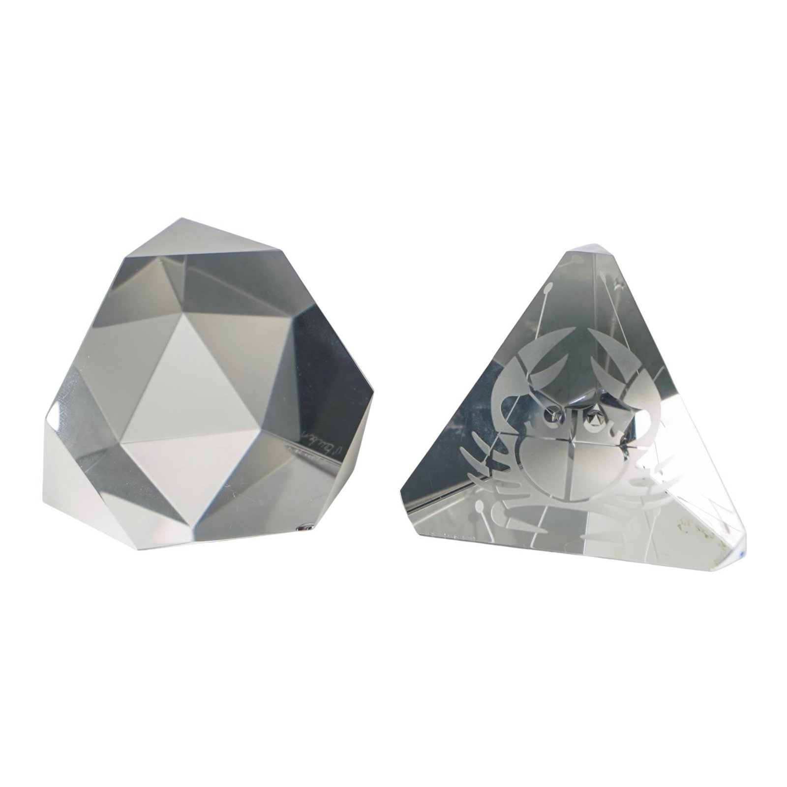 (2 Pc) Steuben Crystal Faceted Cut Prism Paperweights (1 of 5)