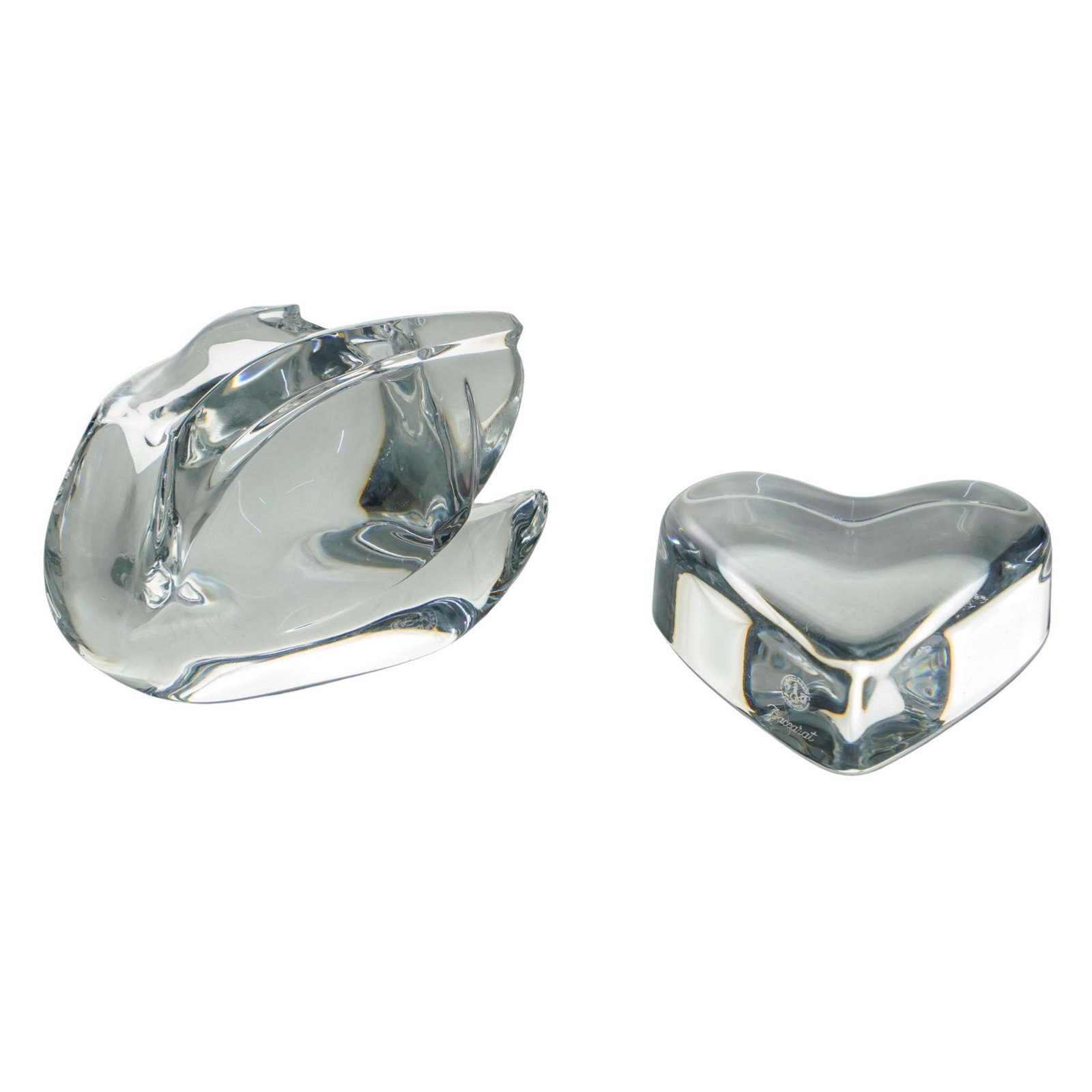 (2 Pc) Baccarat Crystal Heart & Swan Paperweights (1 of 5)