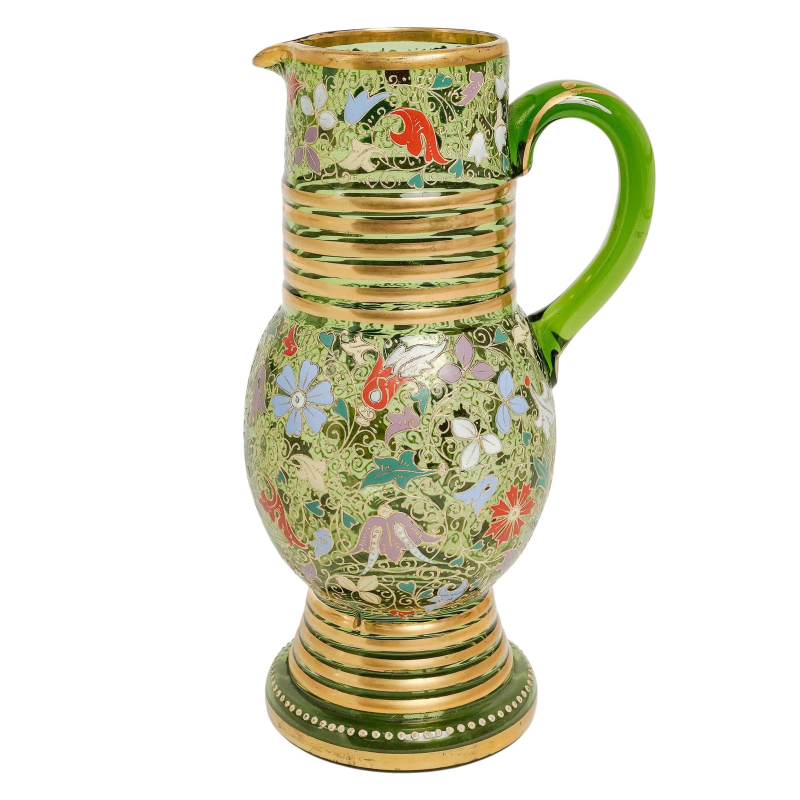 Bohemian Moser Enamel & Gilded Emerald Green Glass Pitcher (1 of 9)