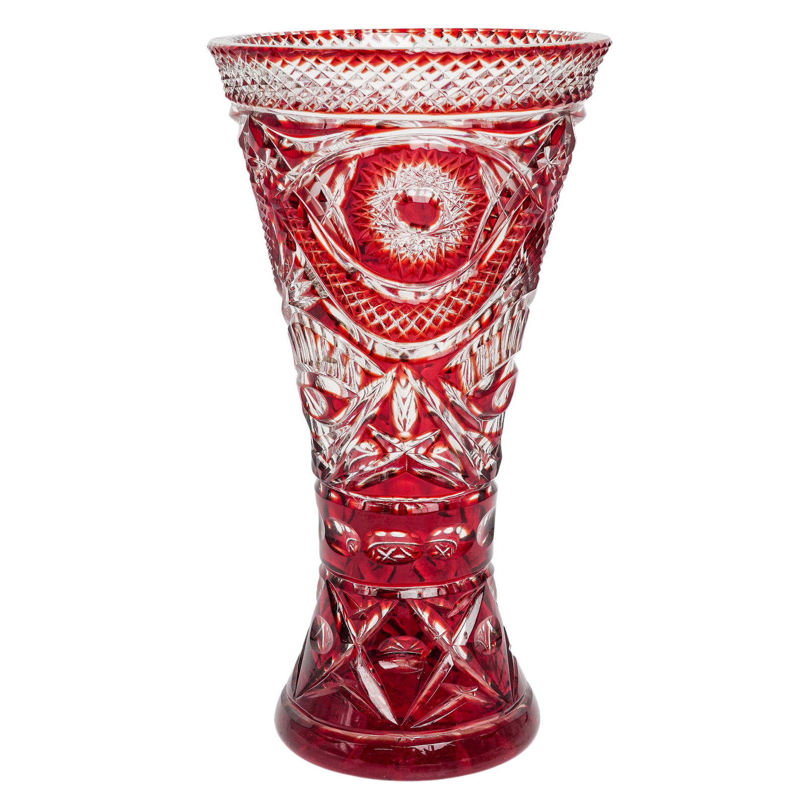 Ruby-Red Cut-to-Clear Large Bohemian Crystal Vase (1 of 7)