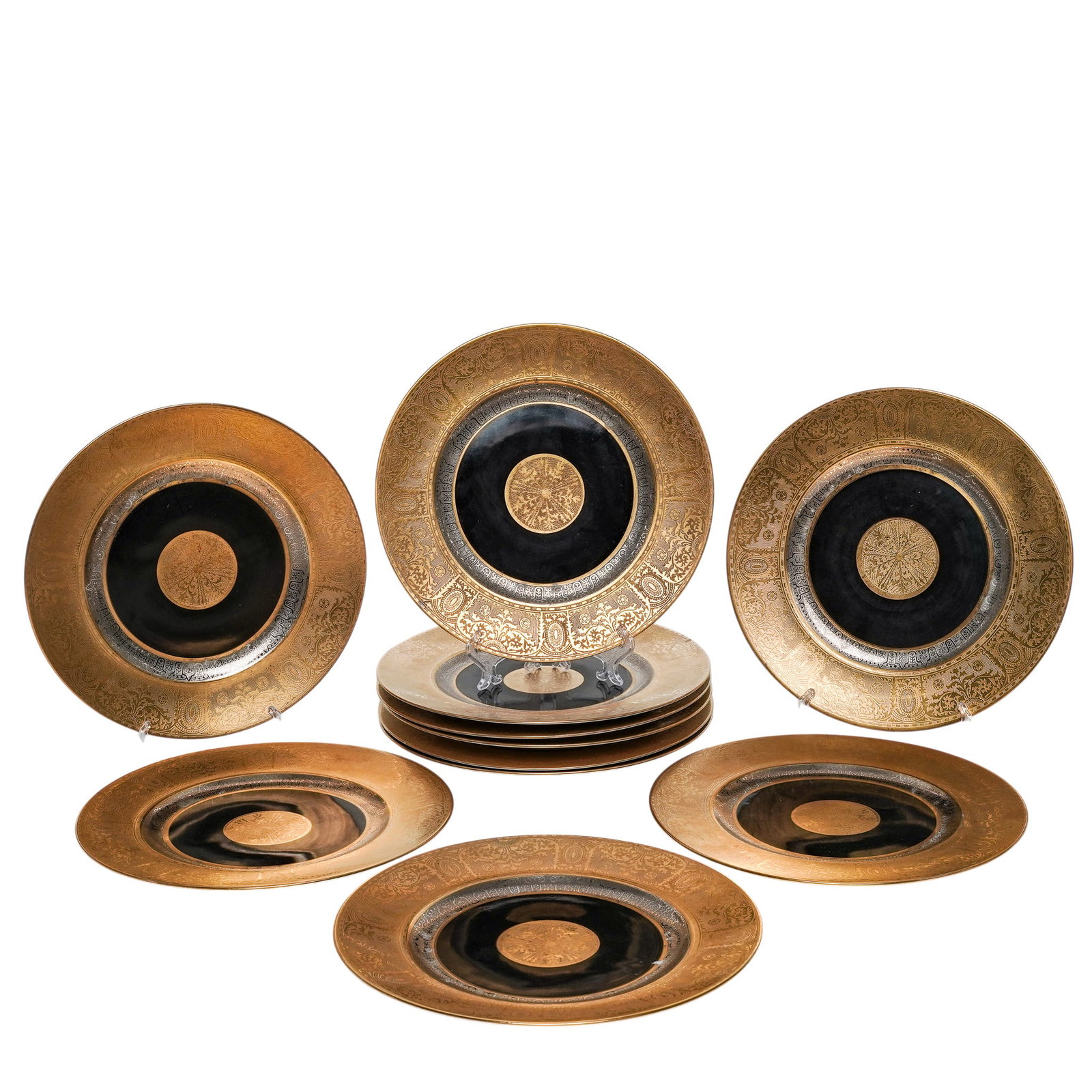 (11 pc) Royal Bavarian Hutschenreuther Gilt & Black Dinner Plate (1 of 5)