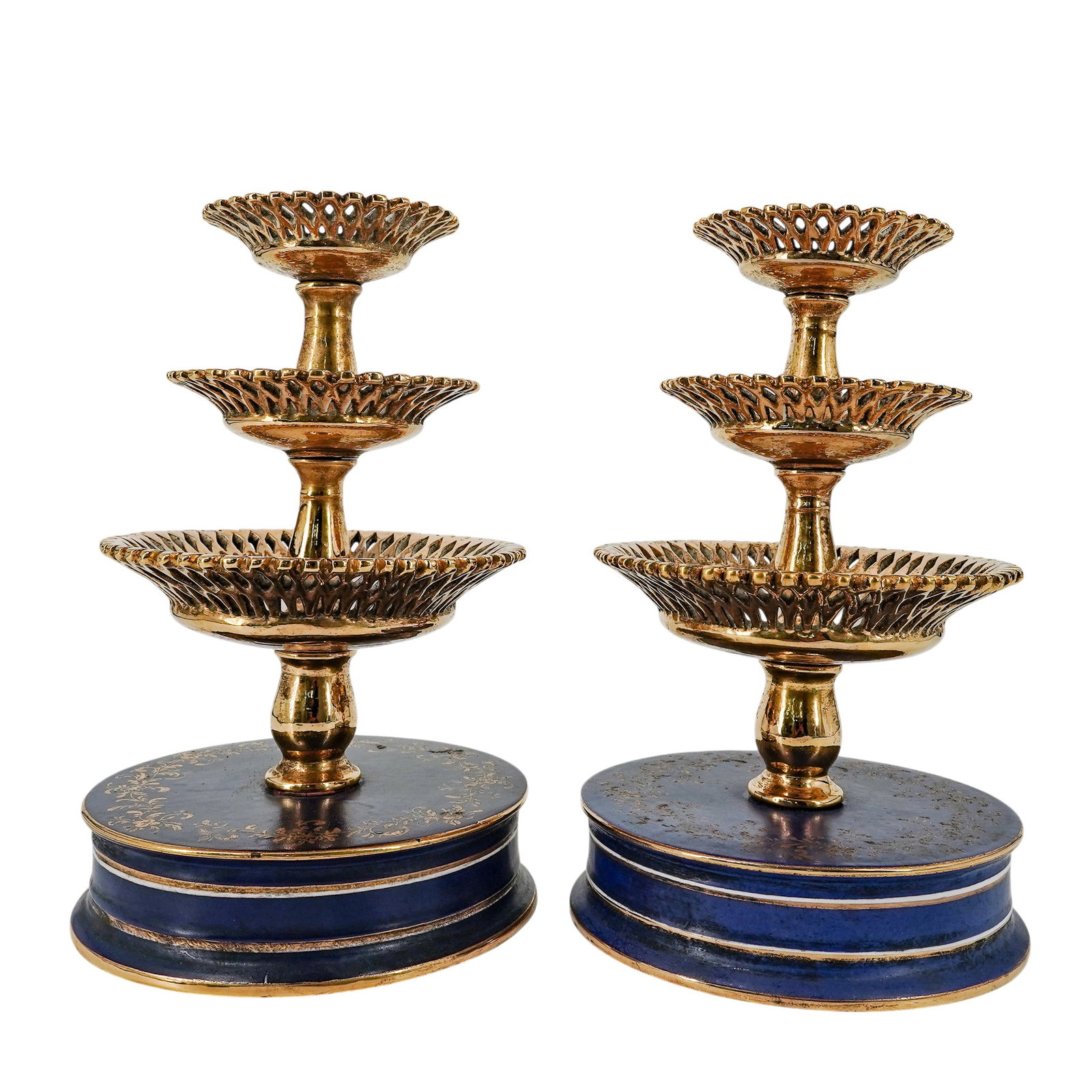 Pair of Antique Cobalt and Gilt Porcelain Tiered Stands (1 of 11)