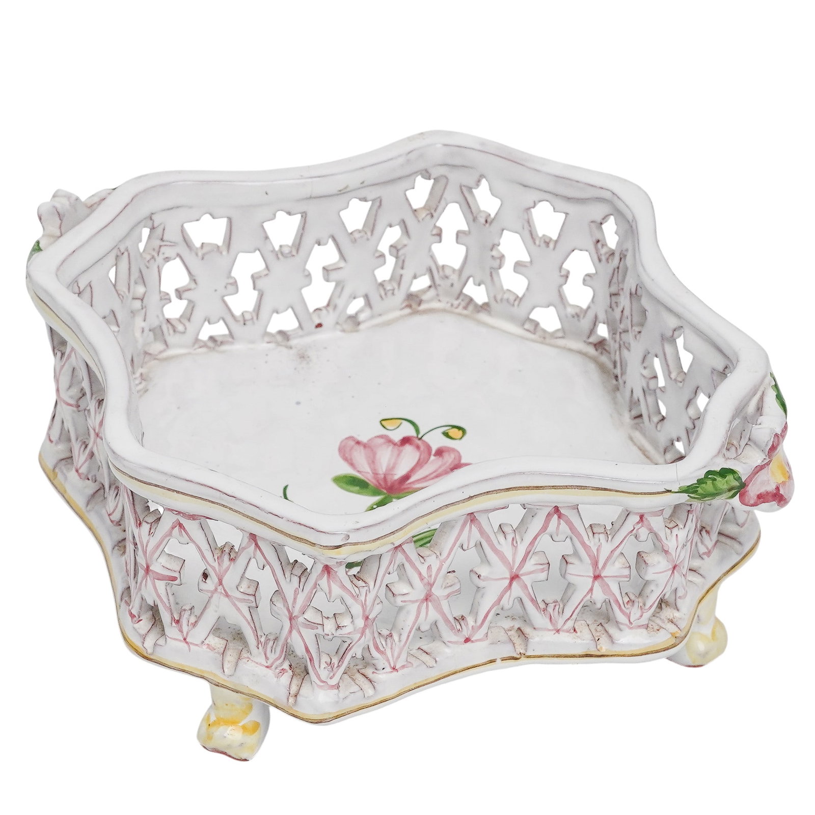 Faience Reticulated Floral Porcelain Basket (1 of 9)