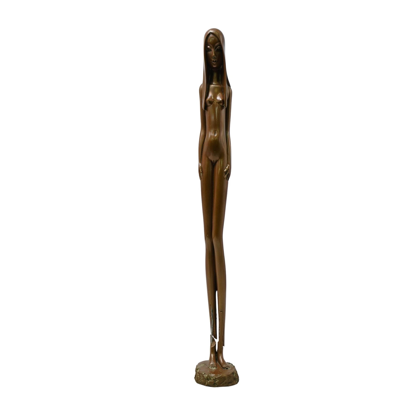Giovanni Schoeman (South African, 1940-1981) Bronze Modernist Nude Woman Figure: Giovanni Schoeman (South African, 1940-1981) Bronze Modernist Nude Woman Figure 20th century, South Africa This sculpture is made of bronze and depicts a young nude female figure. It has a slender for