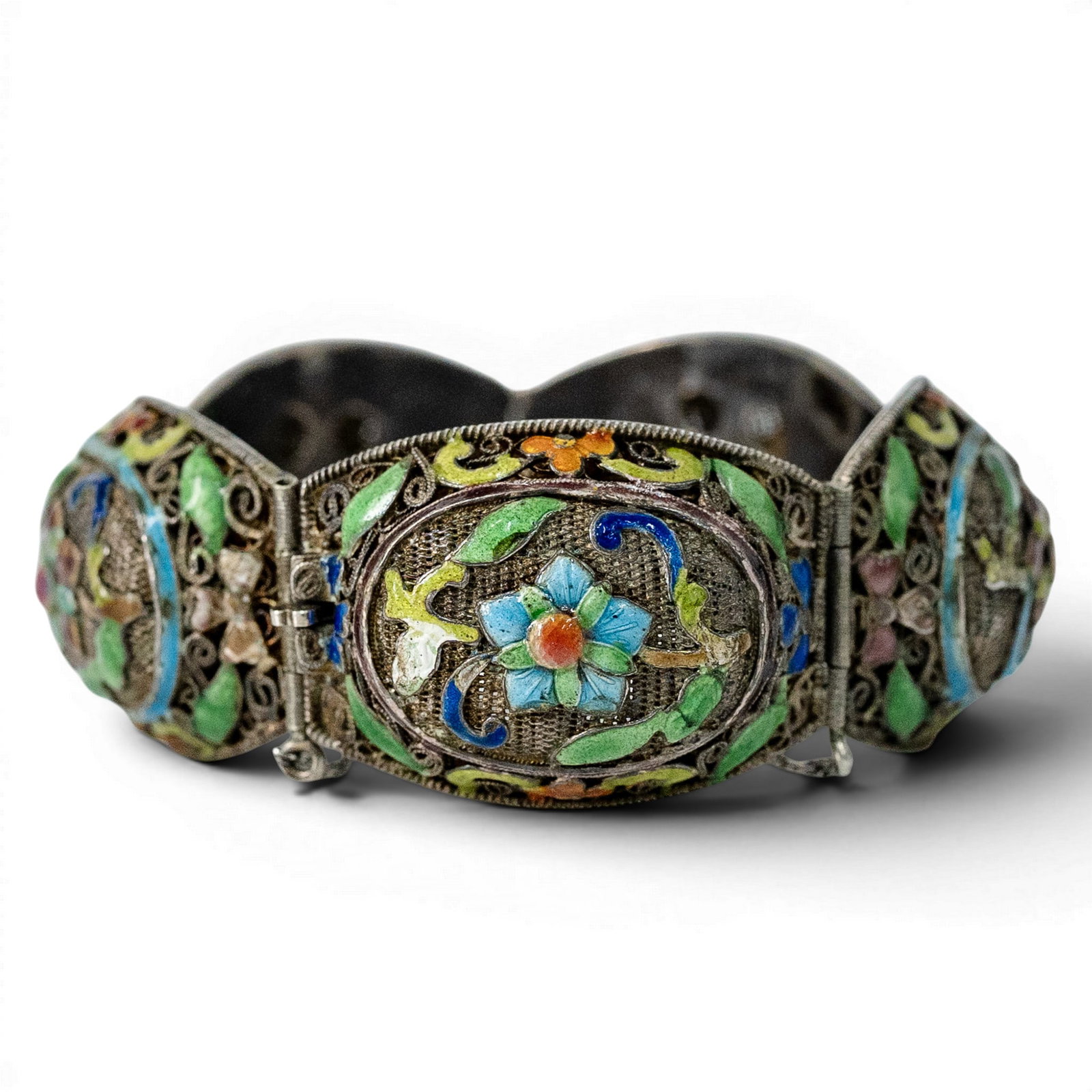 Vintage Chinese Silver & Enamel Filigree Bracelet (1 of 4)