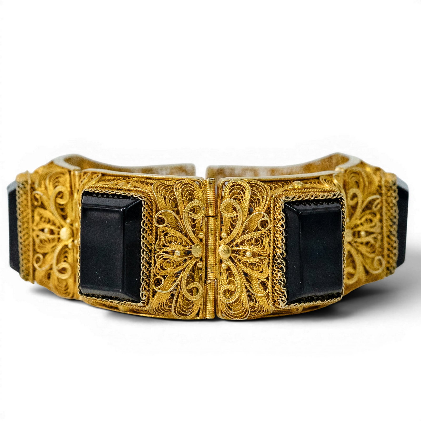 Vintage Sterling Silver Vermeil Filigree & Black Onyx Bracelet Signed (1 of 6)