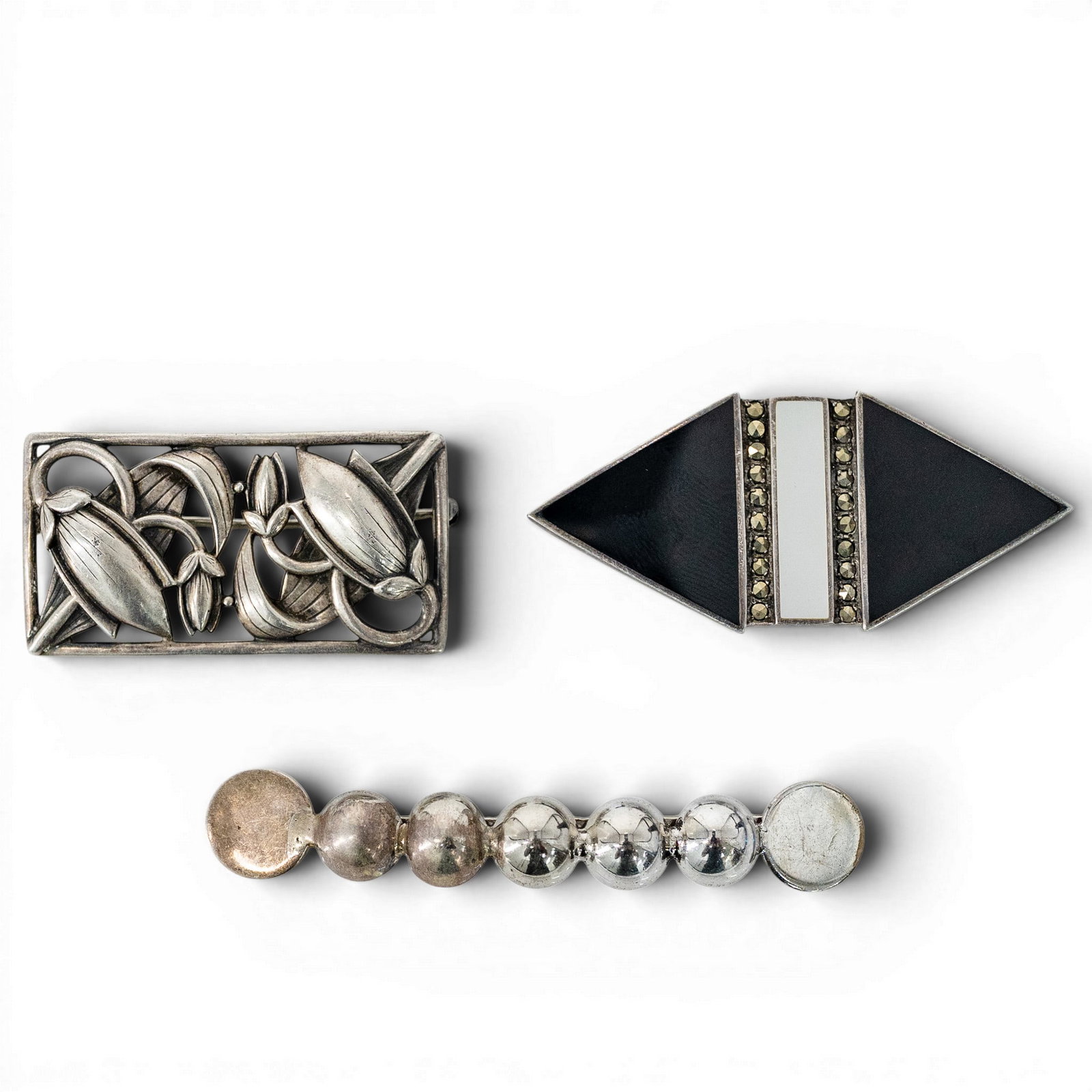 (3 Pcs) Vintage Sterling Silver Brooch & Barrette Set (1 of 4)