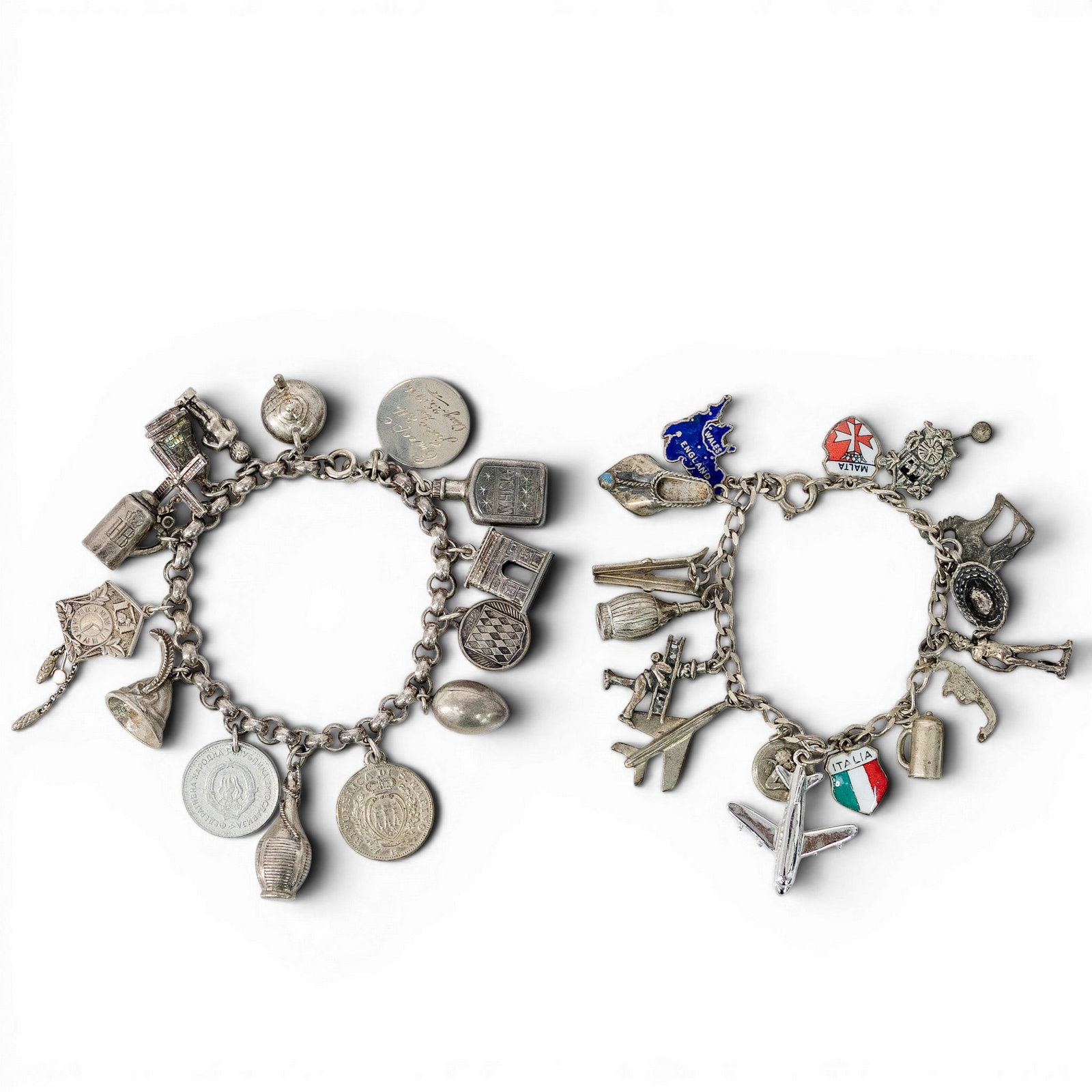 (2 Pcs) Vintage Sterling Silver Travel Charm Bracelet Lot (1 of 4)