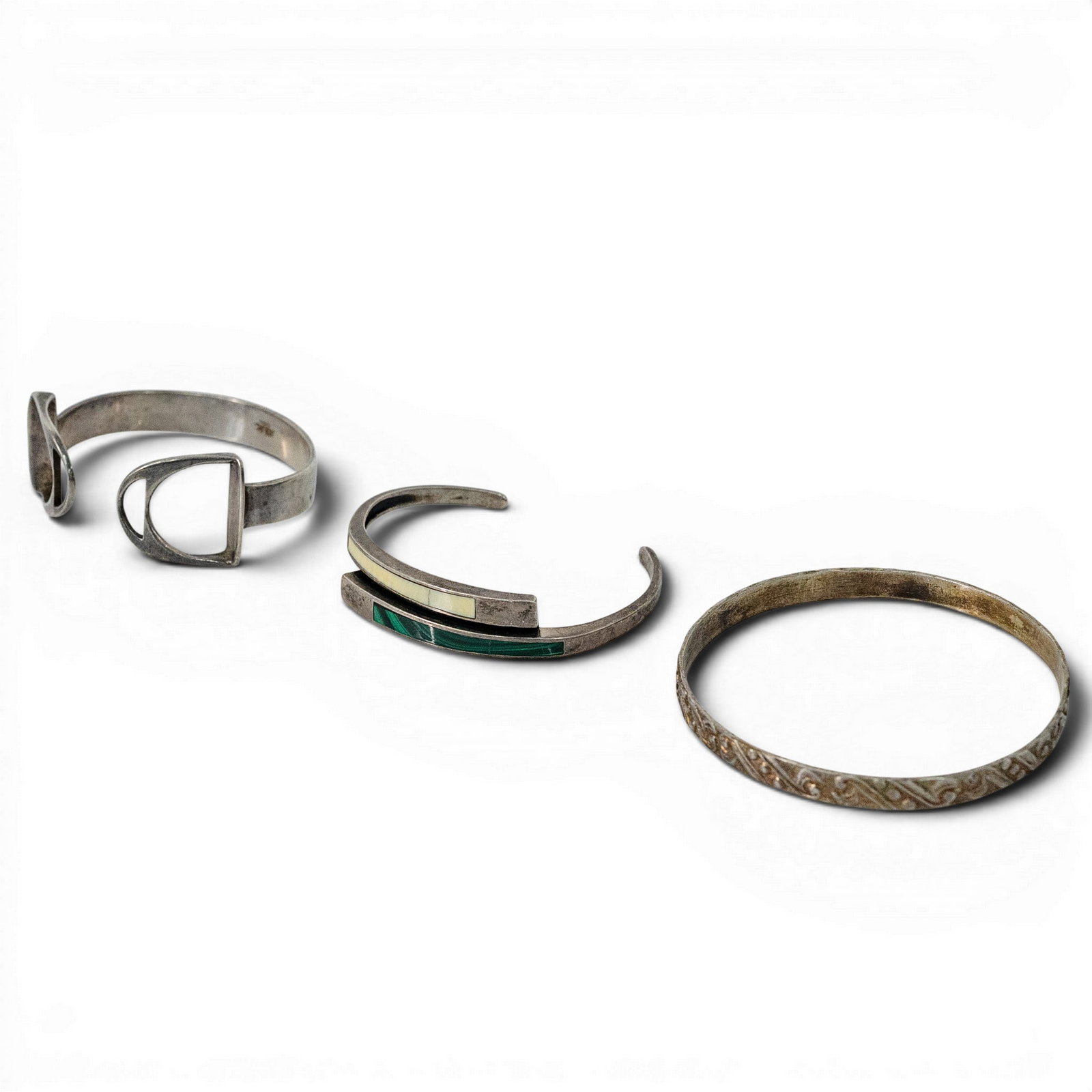 (3 Pcs) Vintage Sterling Silver & Inlay Cuff Bracelet Lot (1 of 6)