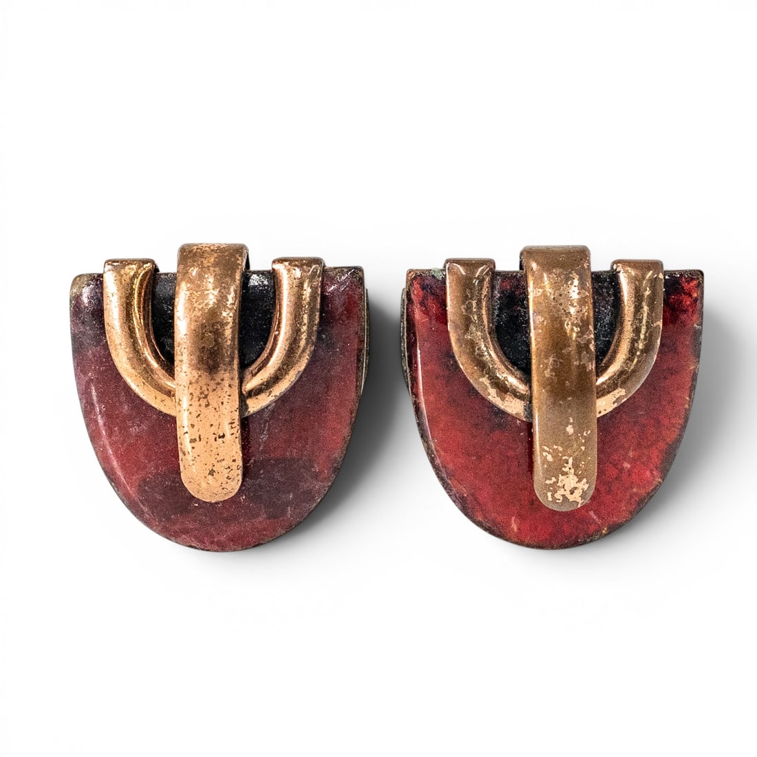 Vintage Matisse Renoir Copper & Red Enamel Clip Earrings: Vintage Matisse Renoir Copper & Red Enamel Clip Earrings 1950s-1960s, USA Vintage Matisse Renoir clip earrings crafted in copper with red enamel arched fronts and raised modernist copper loop details.