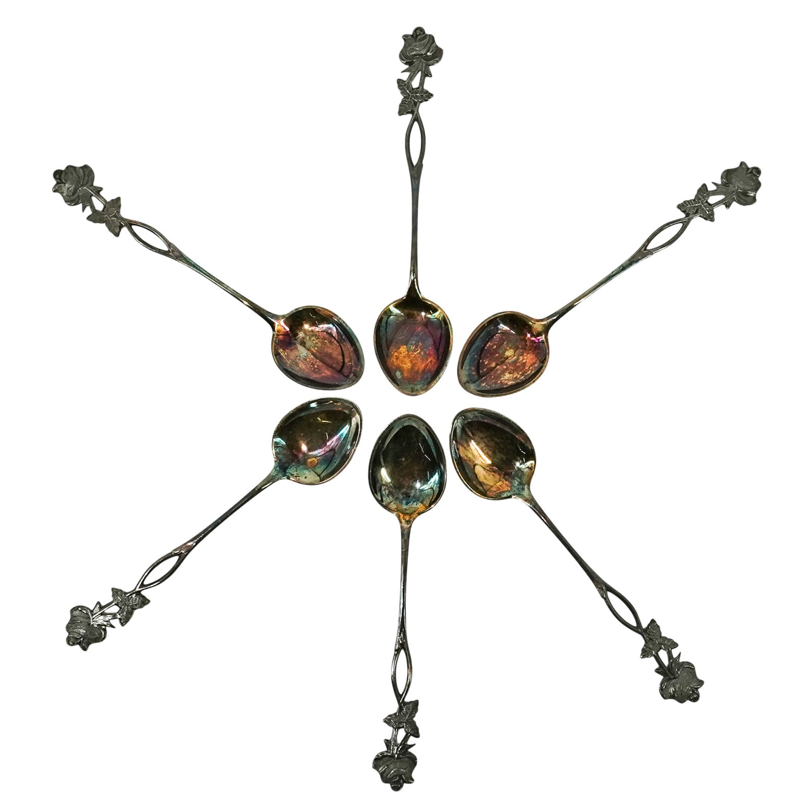 (6pc) Kelloliike Viljo Kajander "Finnish Rose" Silver Demitasse Spoons: (6pc) Kelloliike Viljo Kajander "Finnish Rose" Silver Demitasse Spoons Mid 20th Cent.,Finland This boxed set of six Finnish silver coffee spoons is a quintessential example of traditional Scandinavian