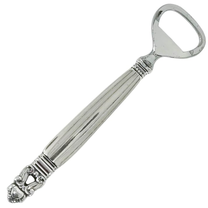 Georg Jensen "Acorn" Sterling Bottle Opener: Georg Jensen "Acorn" Sterling Bottle Opener 20th century, Danish A Georg Jensen sterling silver bottle opener in the "Acorn" pattern. Marked "Georg Jensen sterling Denmark". Total weight: 62 g. L 6.25