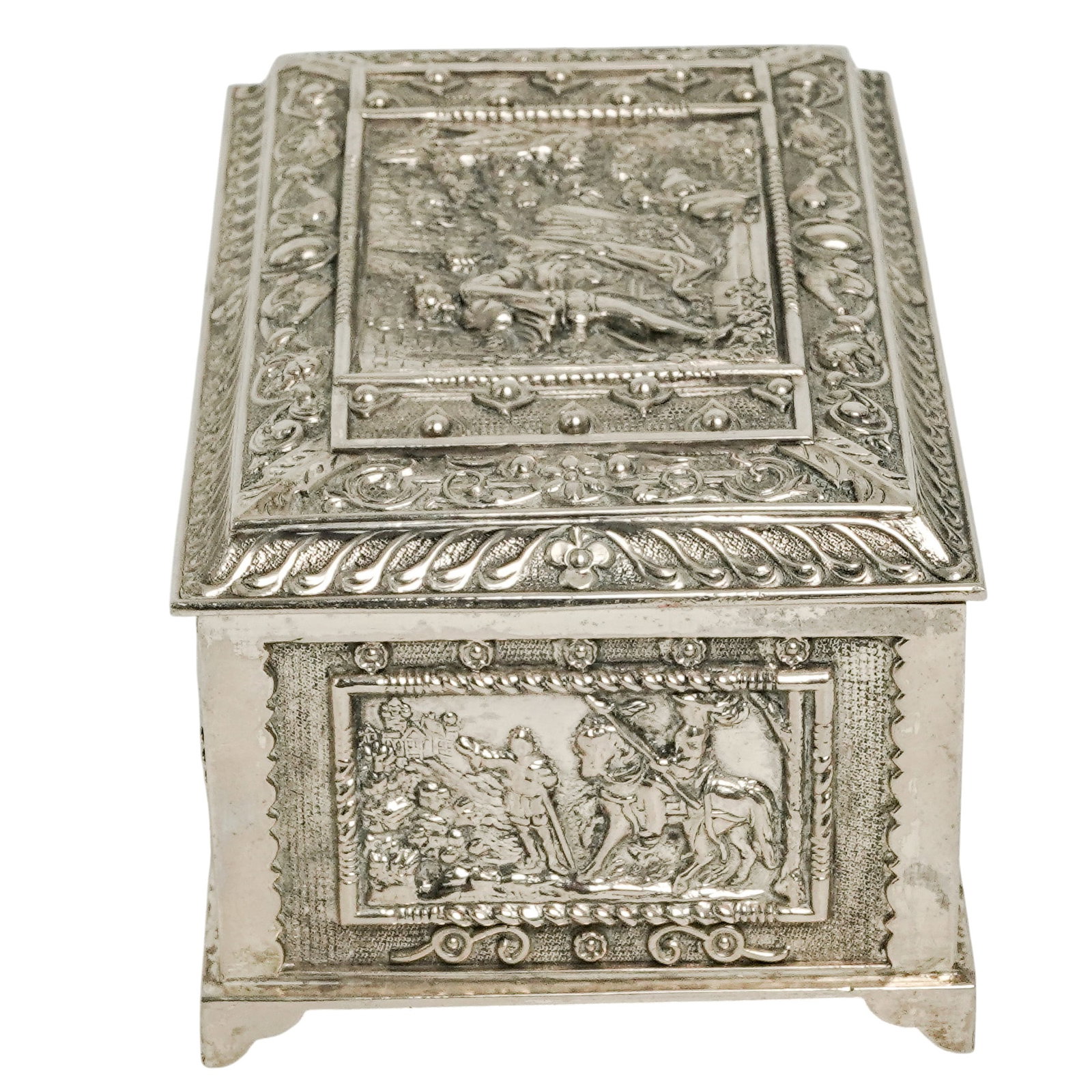 Antique Silver-Plated Repousse Lidded Box - 4