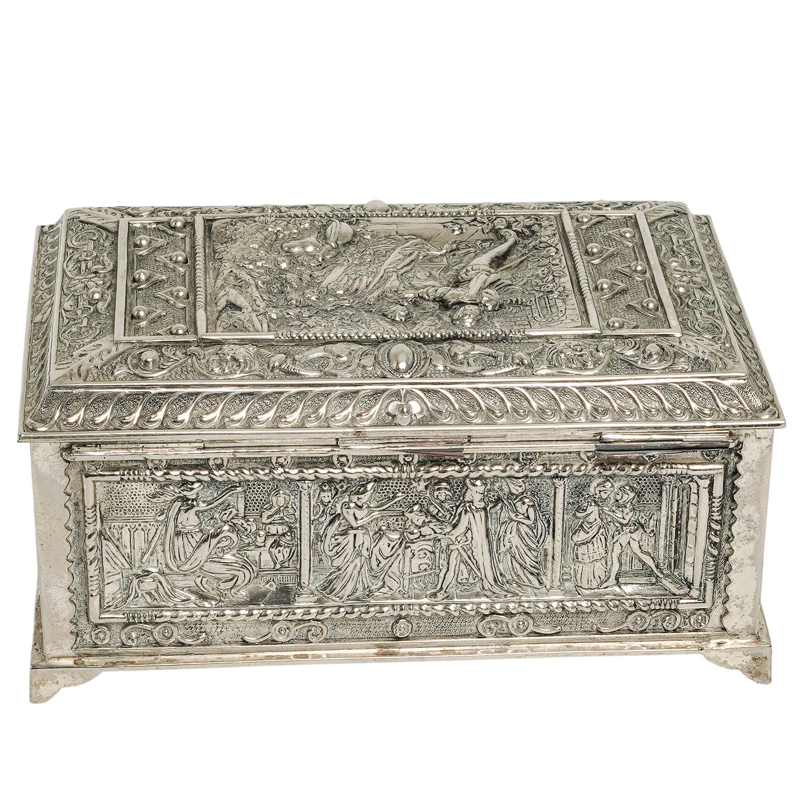 Antique Silver-Plated Repousse Lidded Box - 5