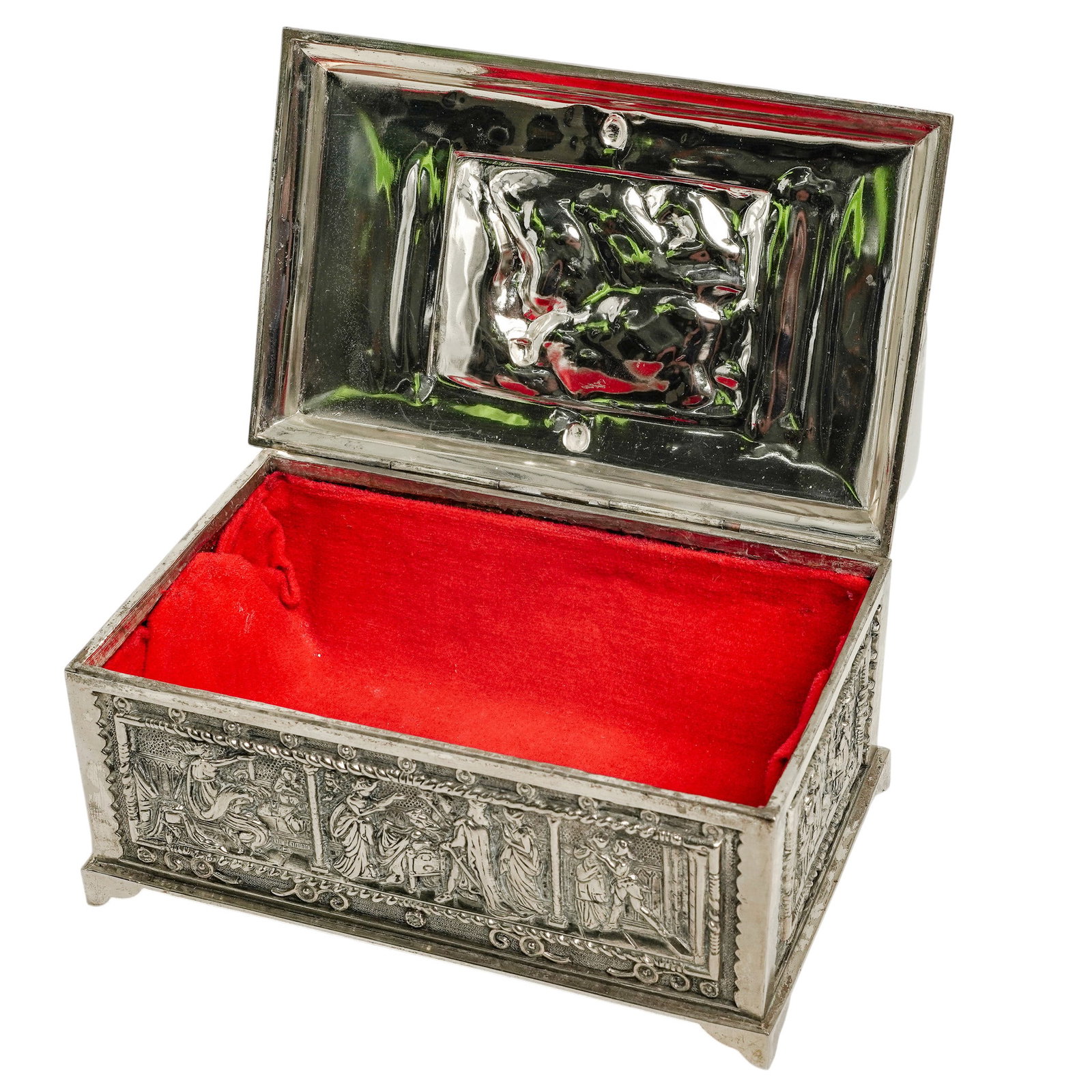 Antique Silver-Plated Repousse Lidded Box - 7