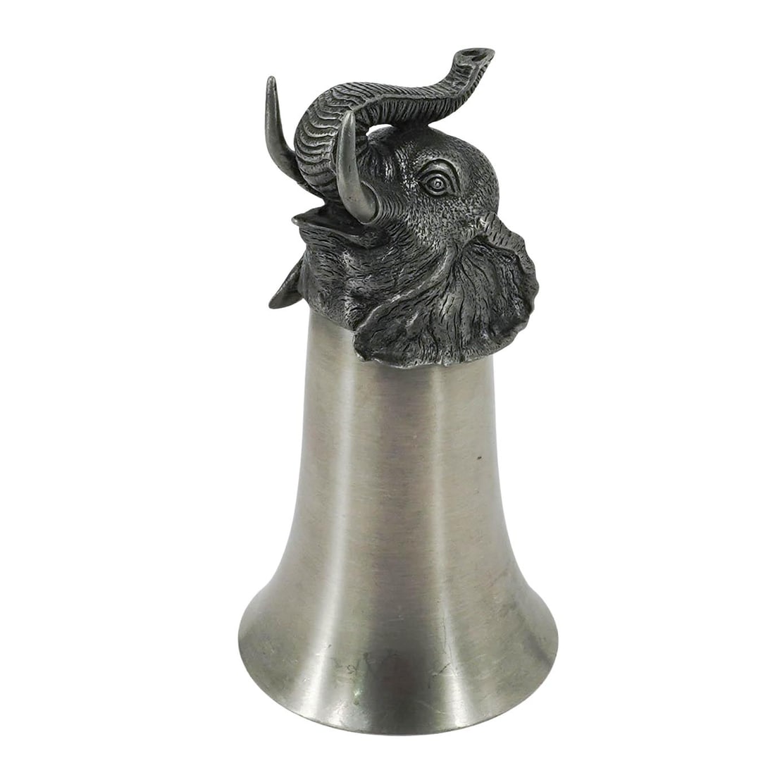 Pewter Elephant Stirrup Cup: Pewter Elephant Stirrup Cup 20th century A pewter stirrup cup with a sculpted elephant head. H 5.5" x Mouth diameter 3.125"