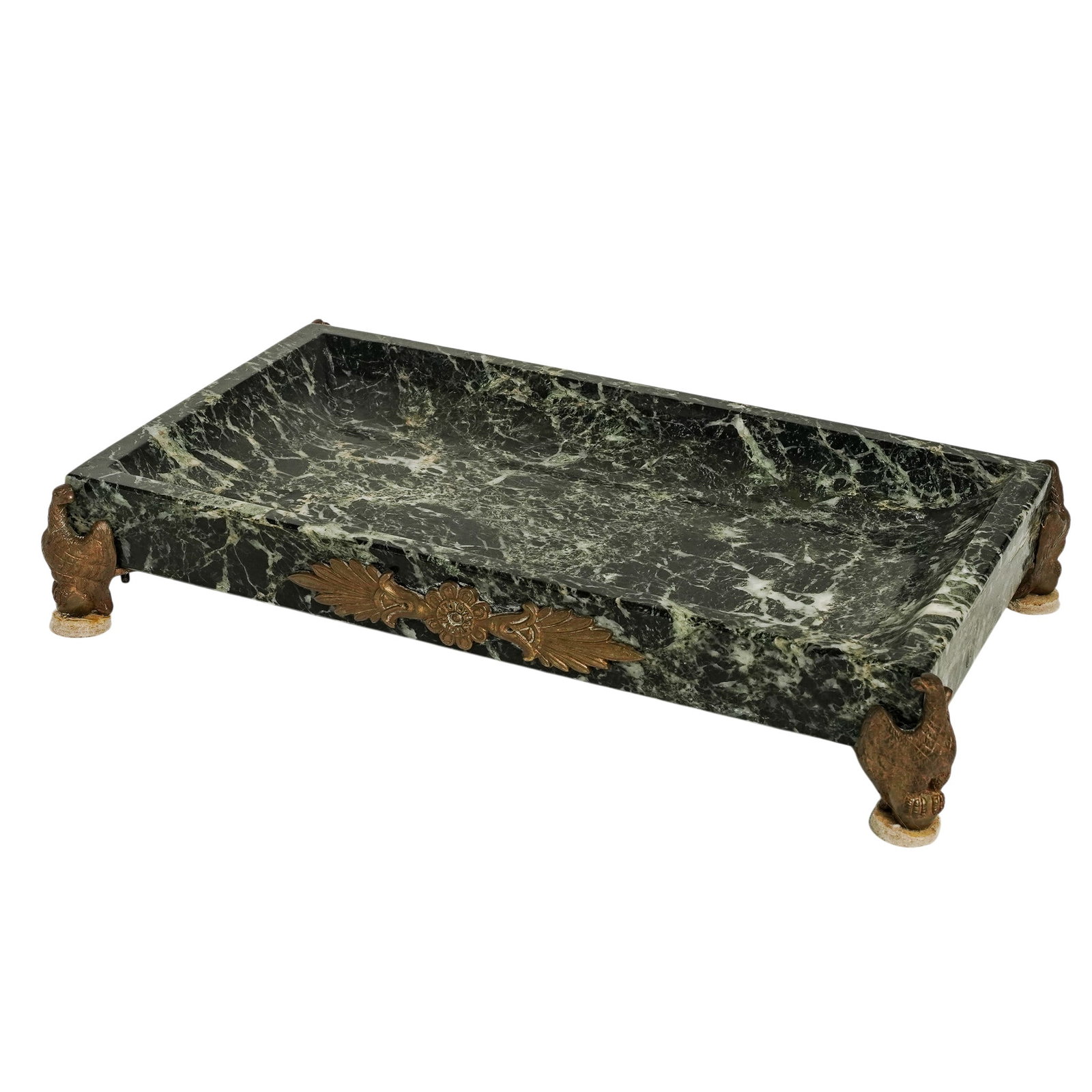 Antique French Empire Style Bronze Mounted Green Marble Inkstand (1 of 6)
