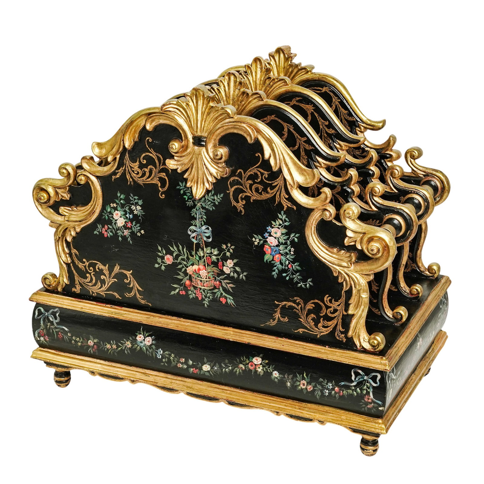 19th Century English Lacquered Canterbury Rack: 19th Century English Lacquered Canterbury Rack 19th century, English This item is an antique Napoleon III period or Victorian era desk letter holder / Canterbury rack, typically dating to the mid-to-l