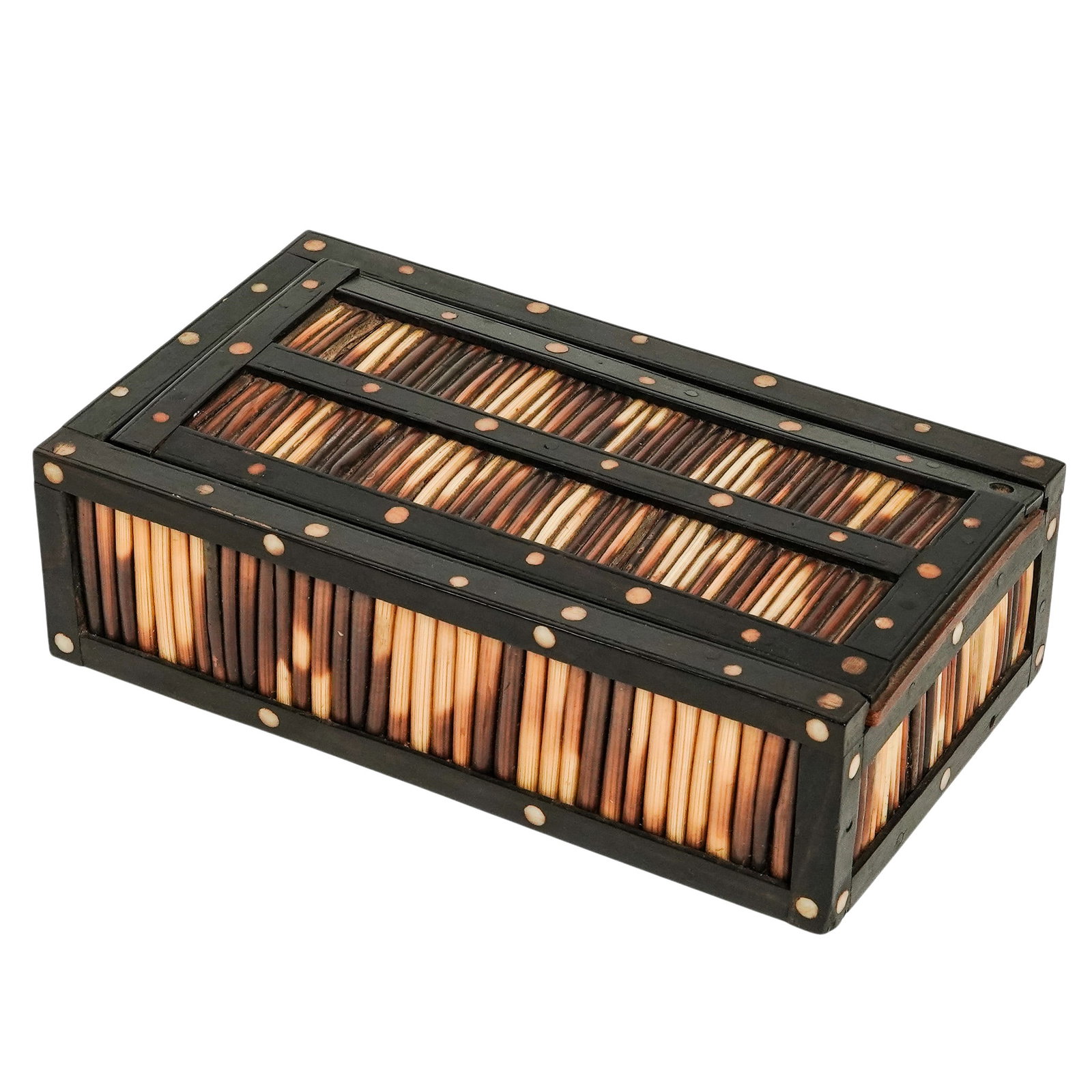 Antique Anglo-Indian Porcupine Quill Box: Antique Anglo-Indian Porcupine Quill Box c. 1880-1910, Sri Lanka The porcupine quill box, a type of decorative craft traditionally made in Sri Lanka during late 19th century. The dark solid structure